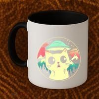 Funny Kawaii Cat Aliens And Ufo Coffee Mug thumb 2