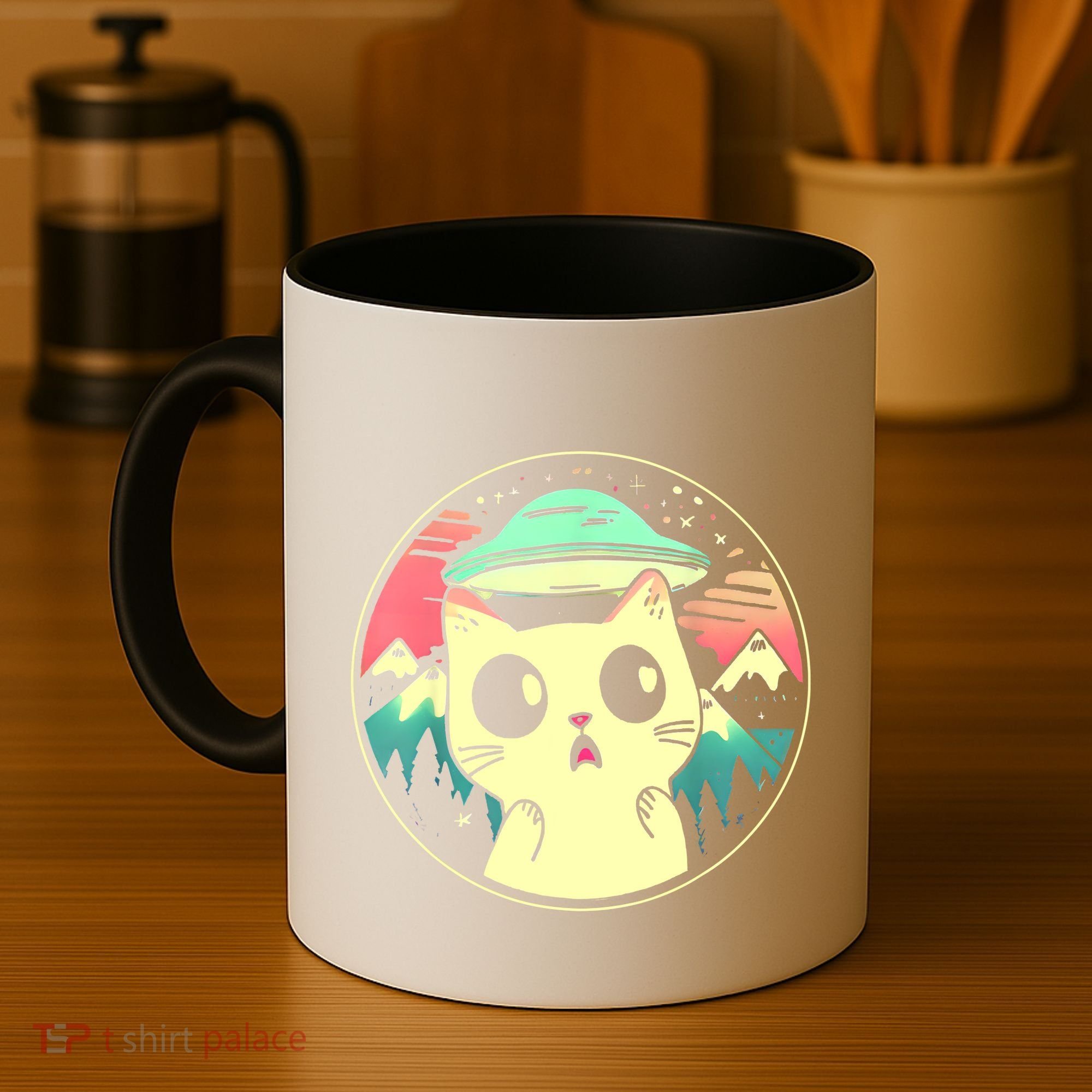 Funny Kawaii Cat Aliens And Ufo Coffee Mug