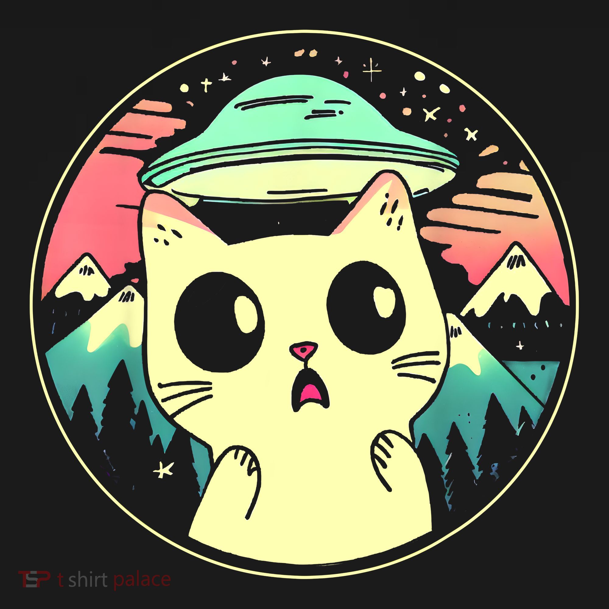 Funny Kawaii Cat Aliens And Ufo Mousepad