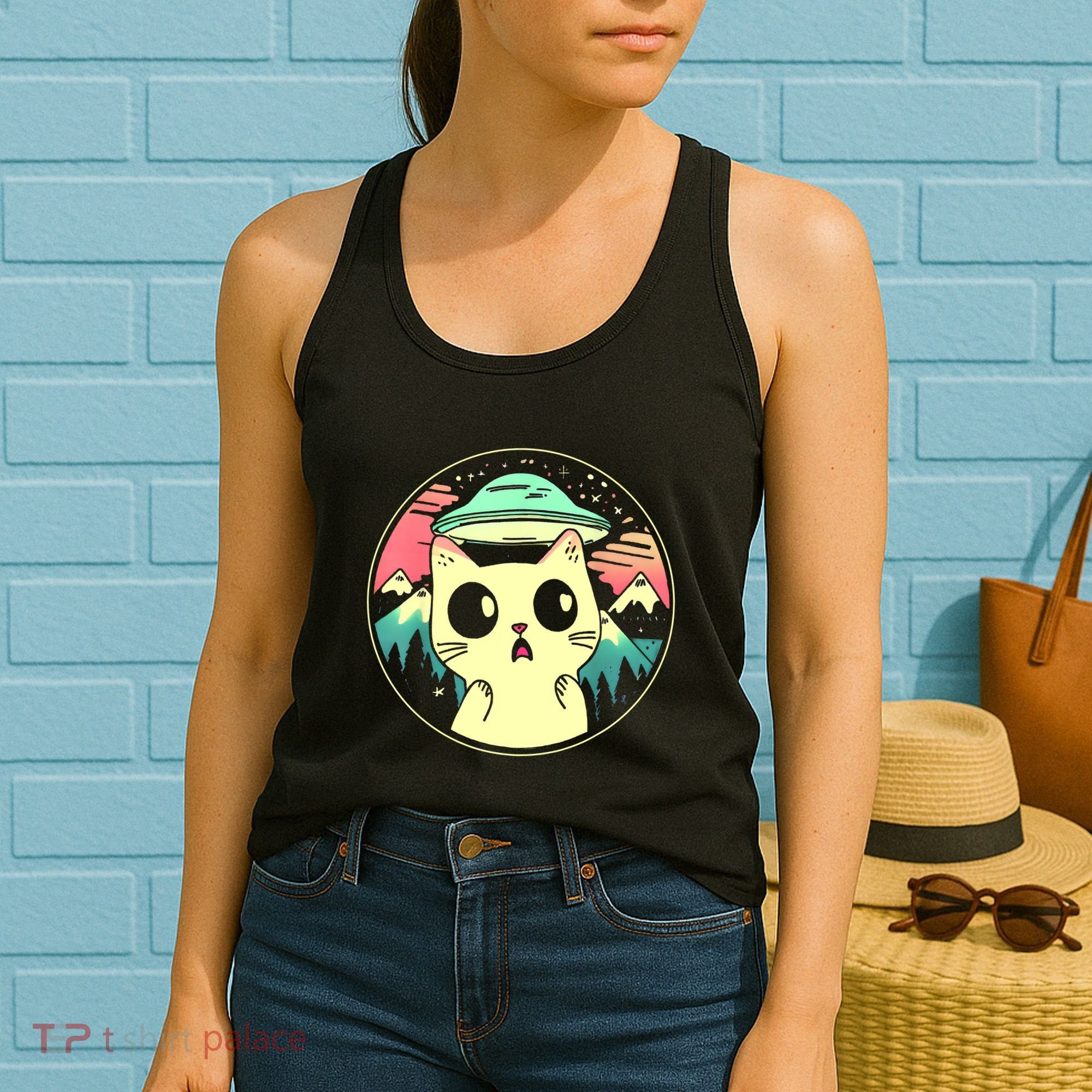 Funny Kawaii Cat Aliens And Ufo Women's Tank Top