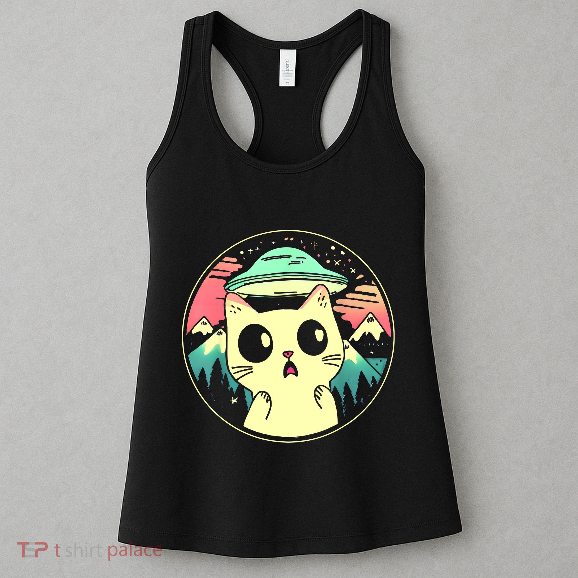 Funny Kawaii Cat Aliens And Ufo Women's Tank Top