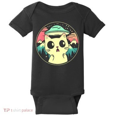 Funny Kawaii Cat Aliens And Ufo Baby Bodysuit