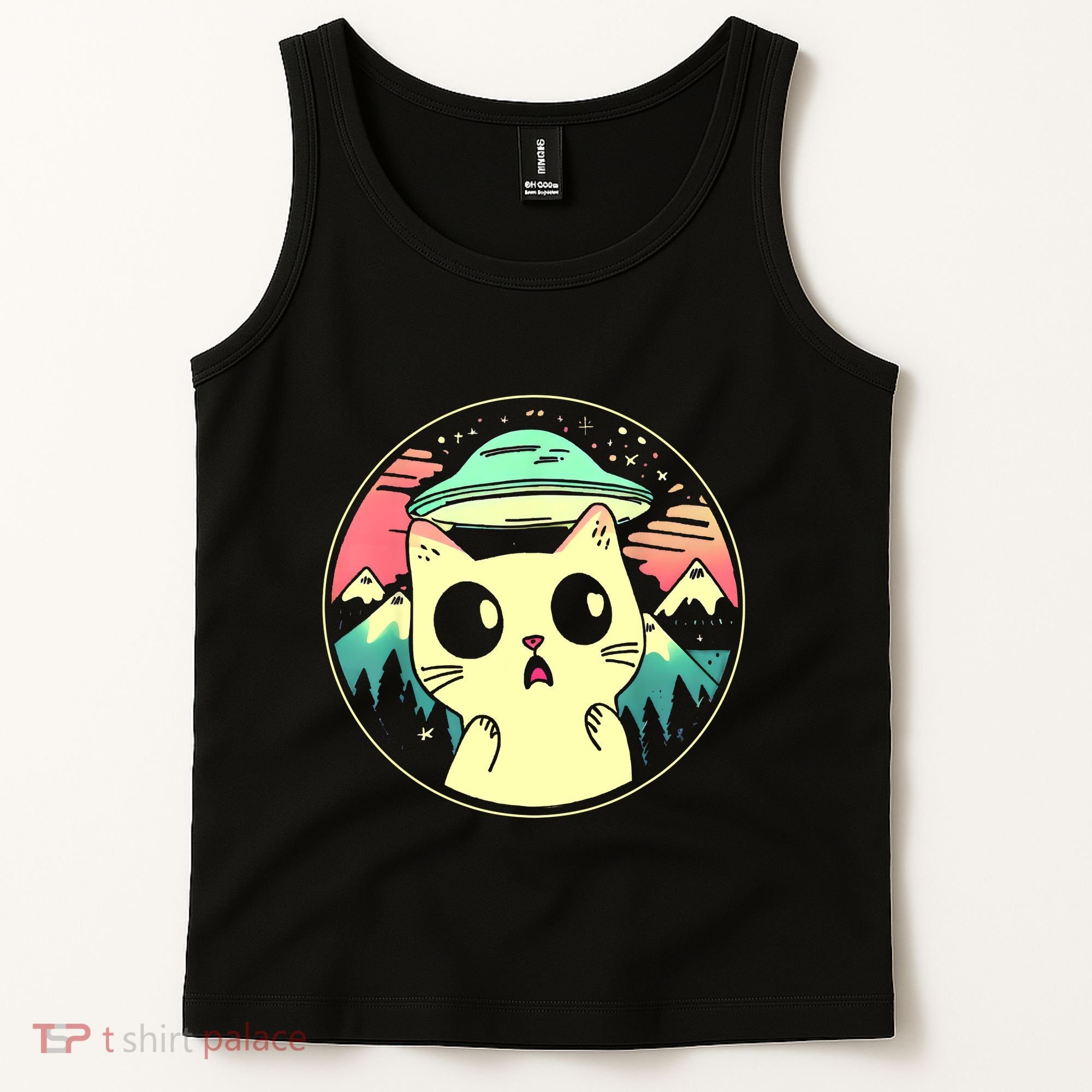 Funny Kawaii Cat Aliens And Ufo Tank Top