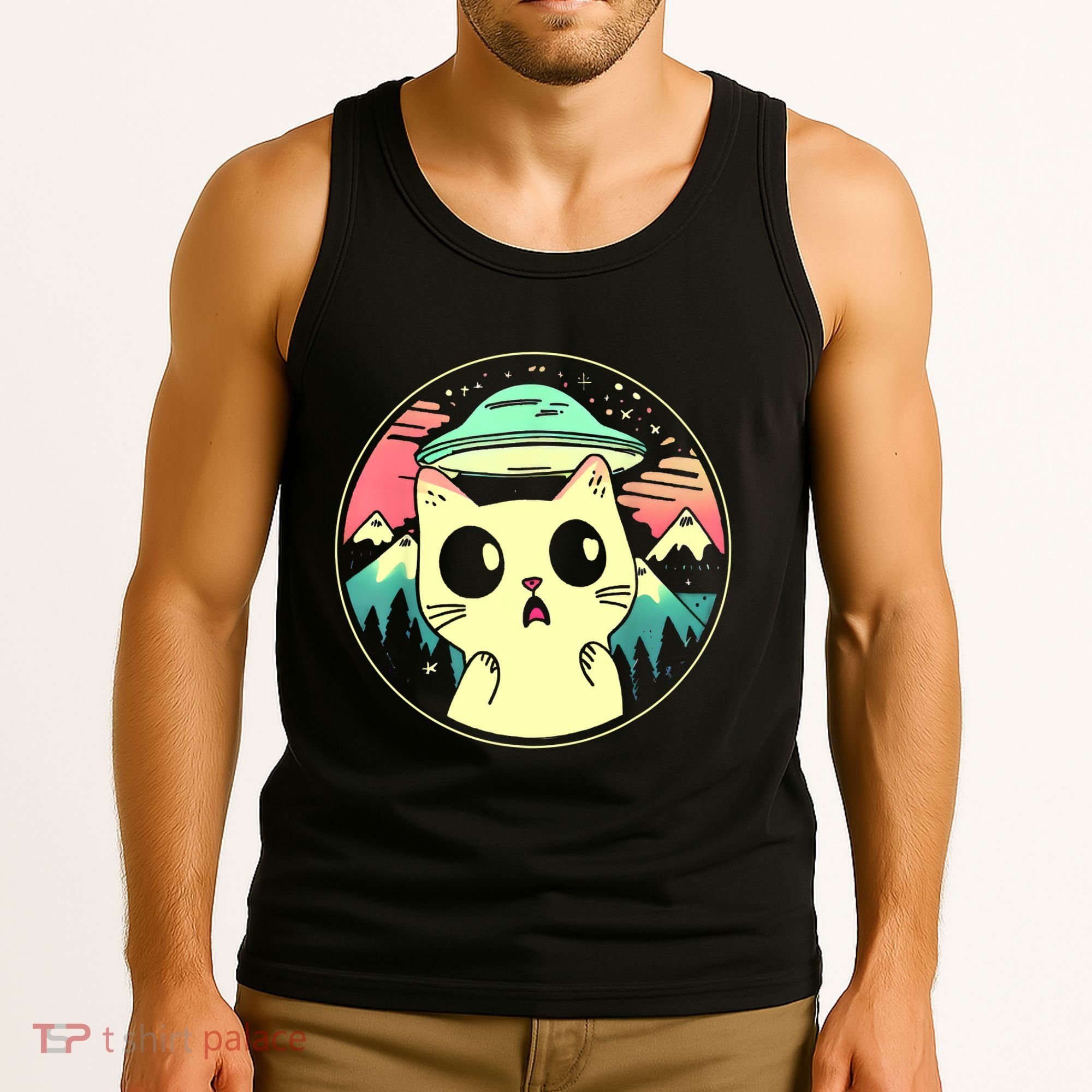 Funny Kawaii Cat Aliens And Ufo Tank Top