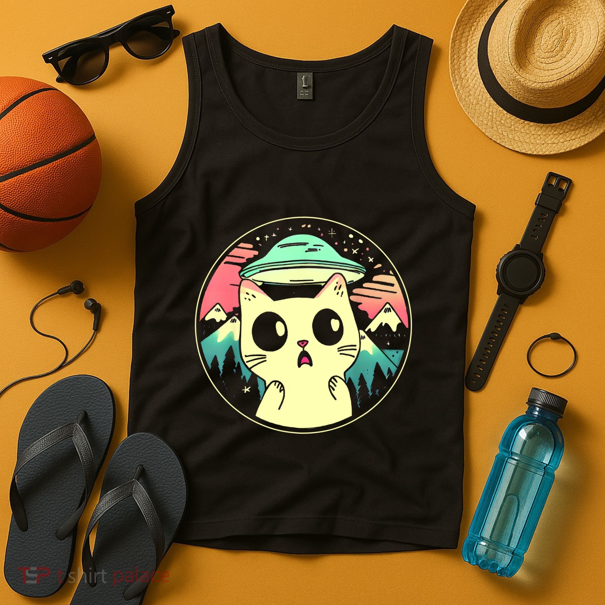 Funny Kawaii Cat Aliens And Ufo Tank Top