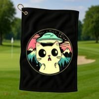 Funny Kawaii Cat Aliens And Ufo Golf Towel thumb 1