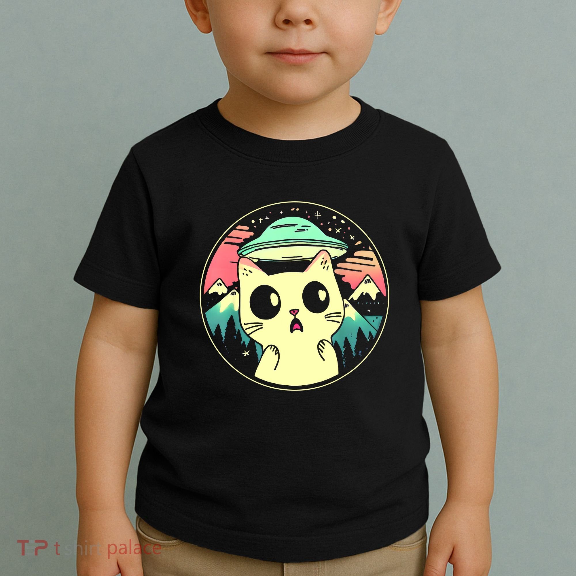 Funny Kawaii Cat Aliens And Ufo Toddler T-Shirt
