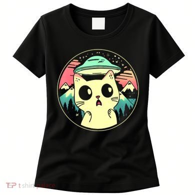 Funny Kawaii Cat Aliens And Ufo Women's T-Shirt