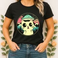 Funny Kawaii Cat Aliens And Ufo Women's T-Shirt thumb 2