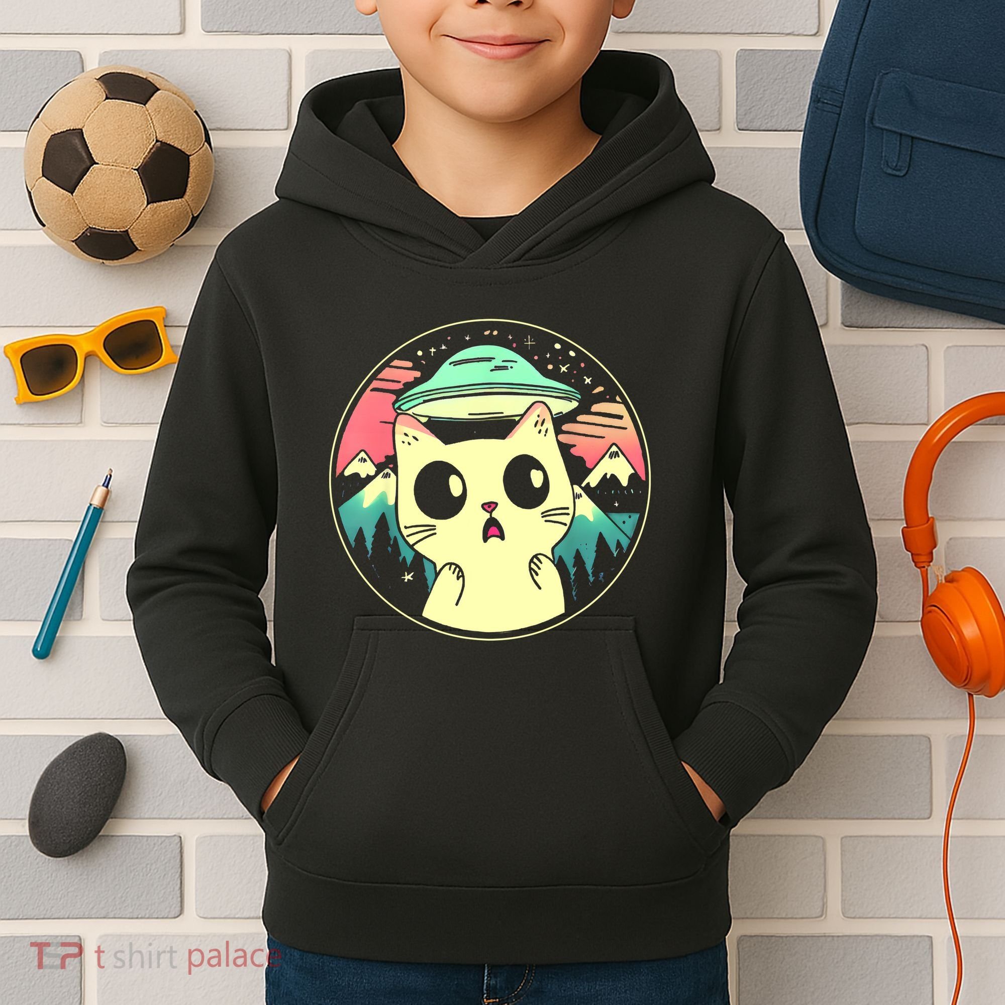 Funny Kawaii Cat Aliens And Ufo Kids Hoodie