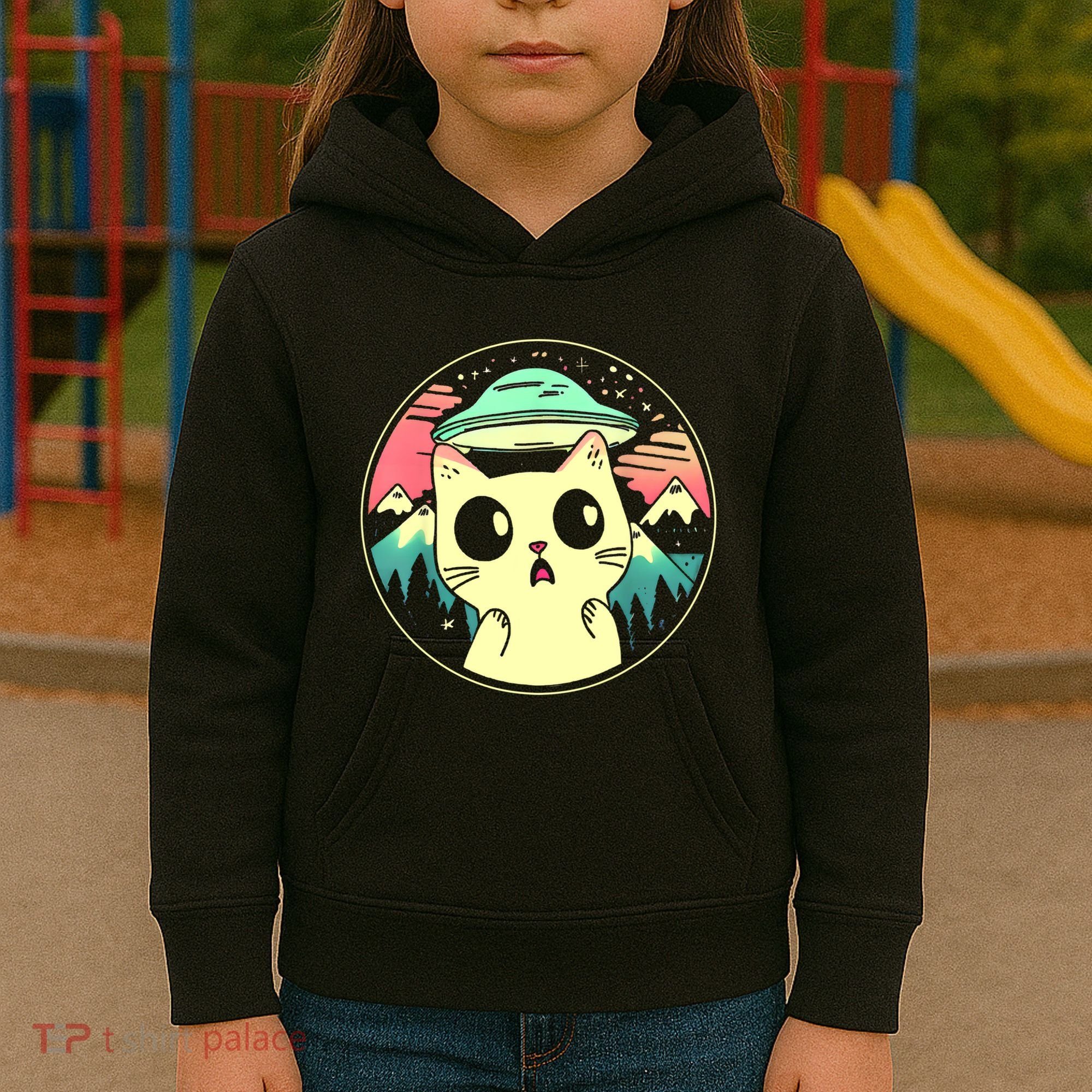 Funny Kawaii Cat Aliens And Ufo Kids Hoodie