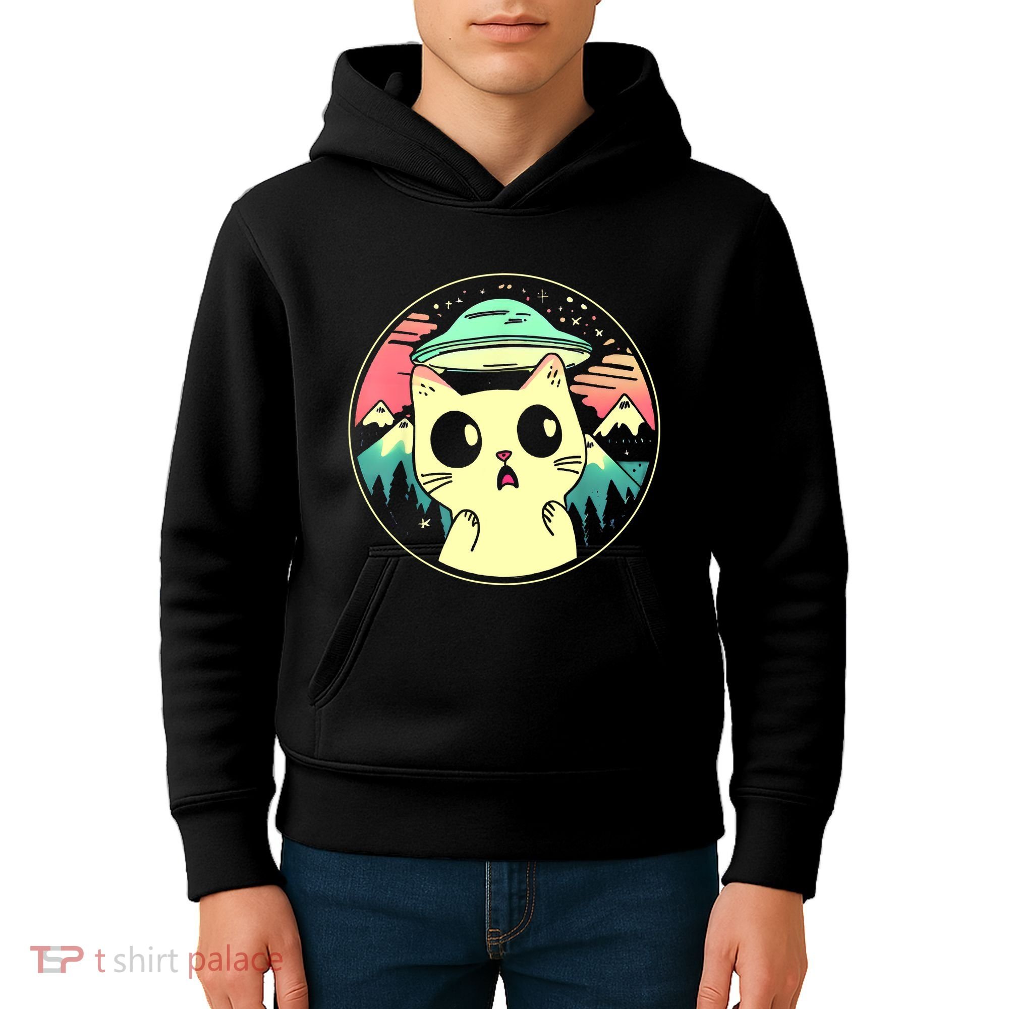 Funny Kawaii Cat Aliens And Ufo Kids Hoodie