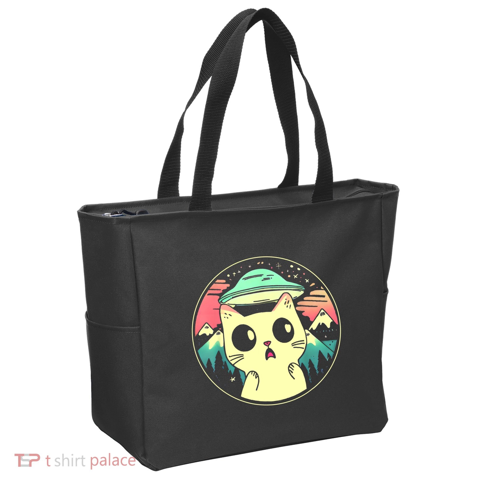 Funny Kawaii Cat Aliens And Ufo Tote Bag