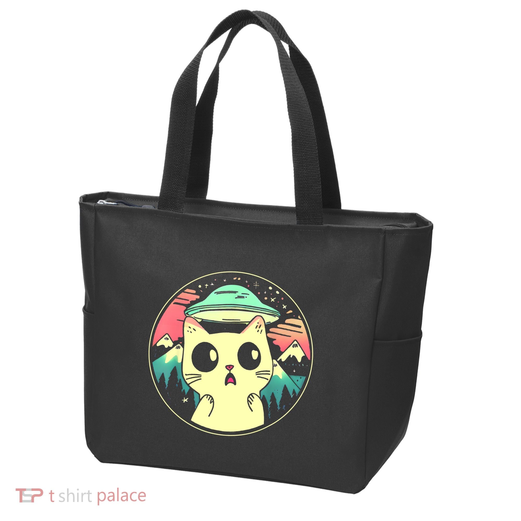 Funny Kawaii Cat Aliens And Ufo Tote Bag