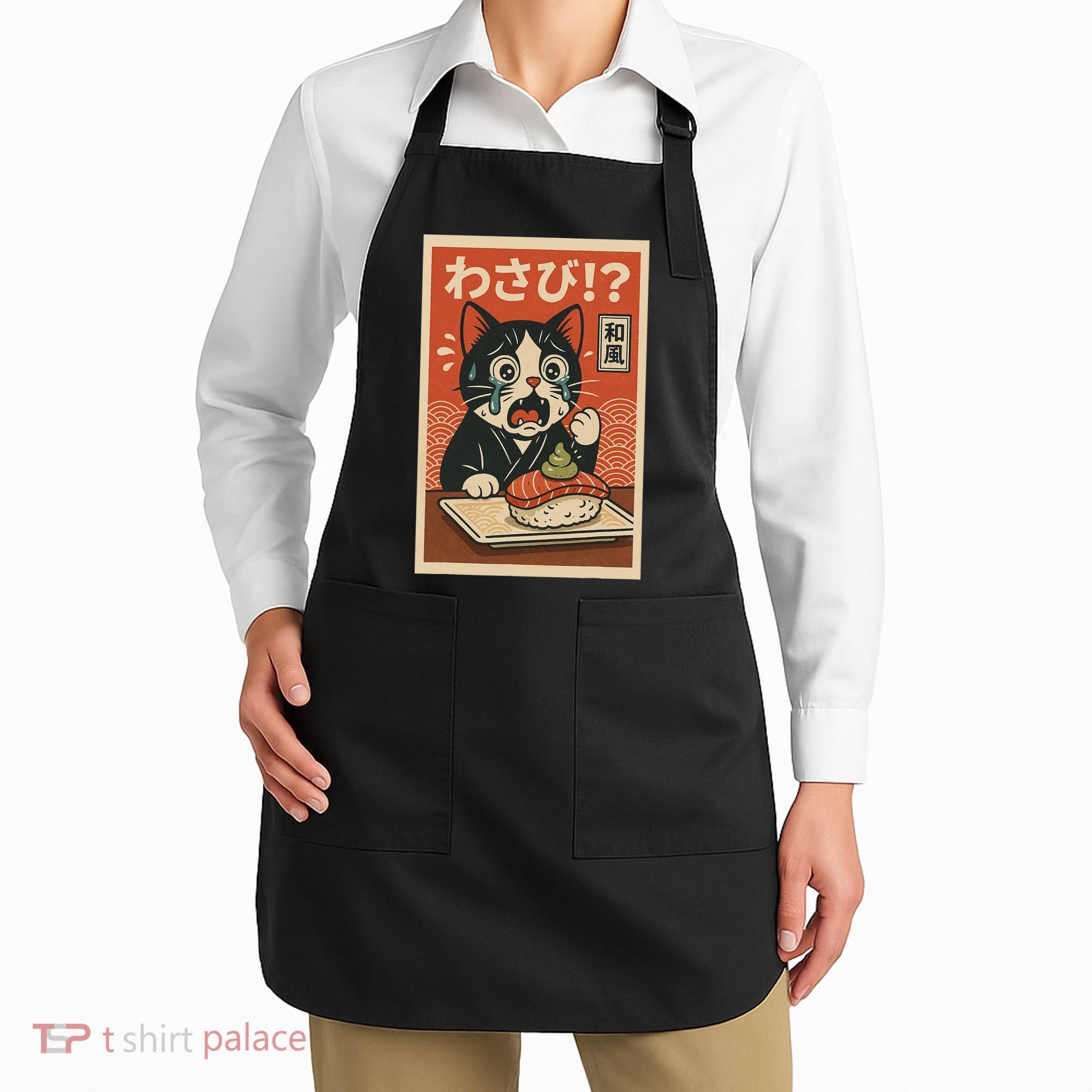 Fuuny Kawaii Cat Crying Over Wasabi Gift For Cat Lovers Apron