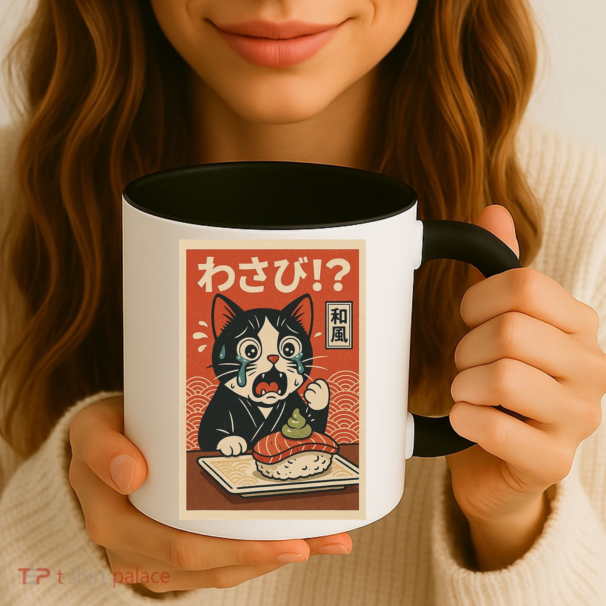 Fuuny Kawaii Cat Crying Over Wasabi Gift For Cat Lovers Coffee Mug