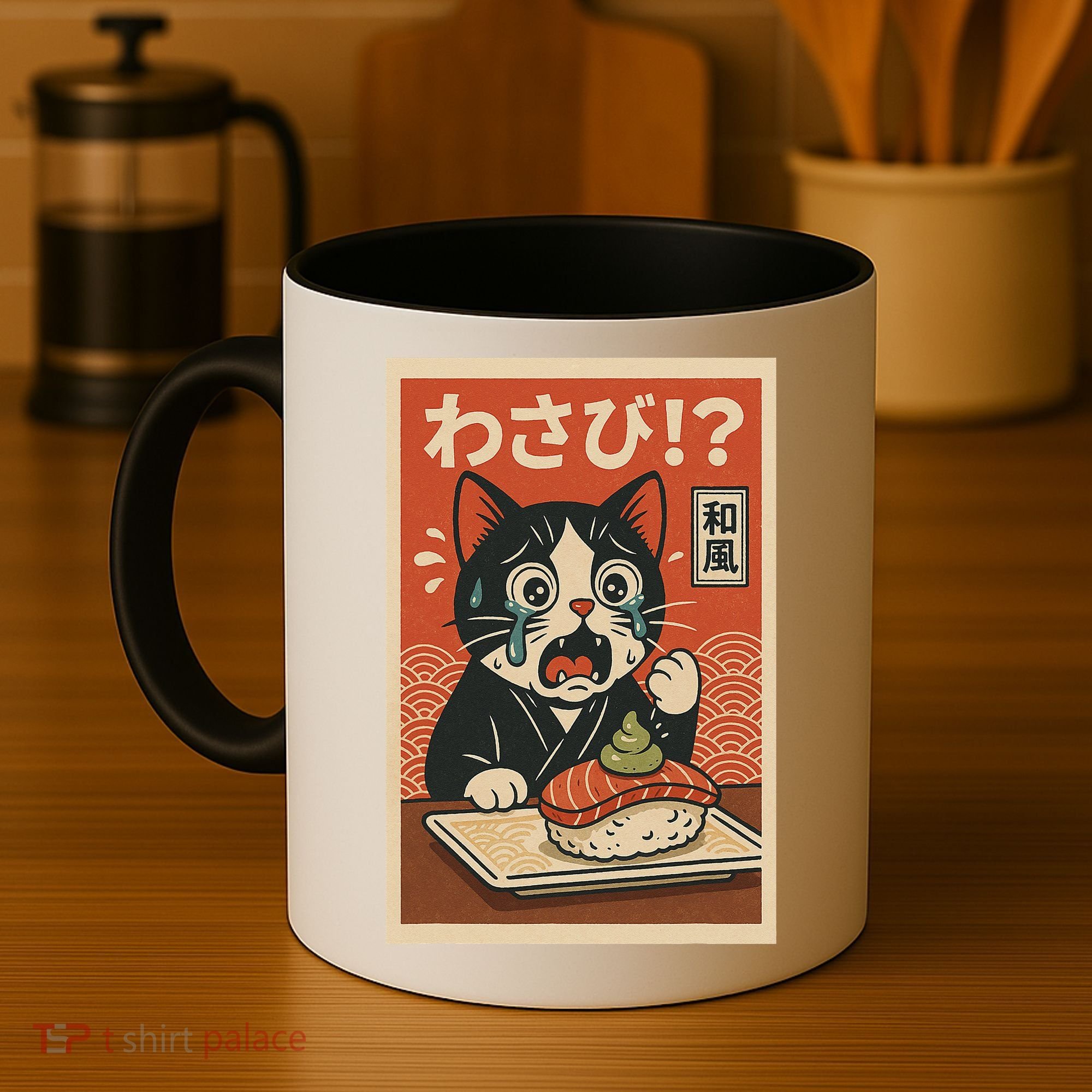 Fuuny Kawaii Cat Crying Over Wasabi Gift For Cat Lovers Coffee Mug