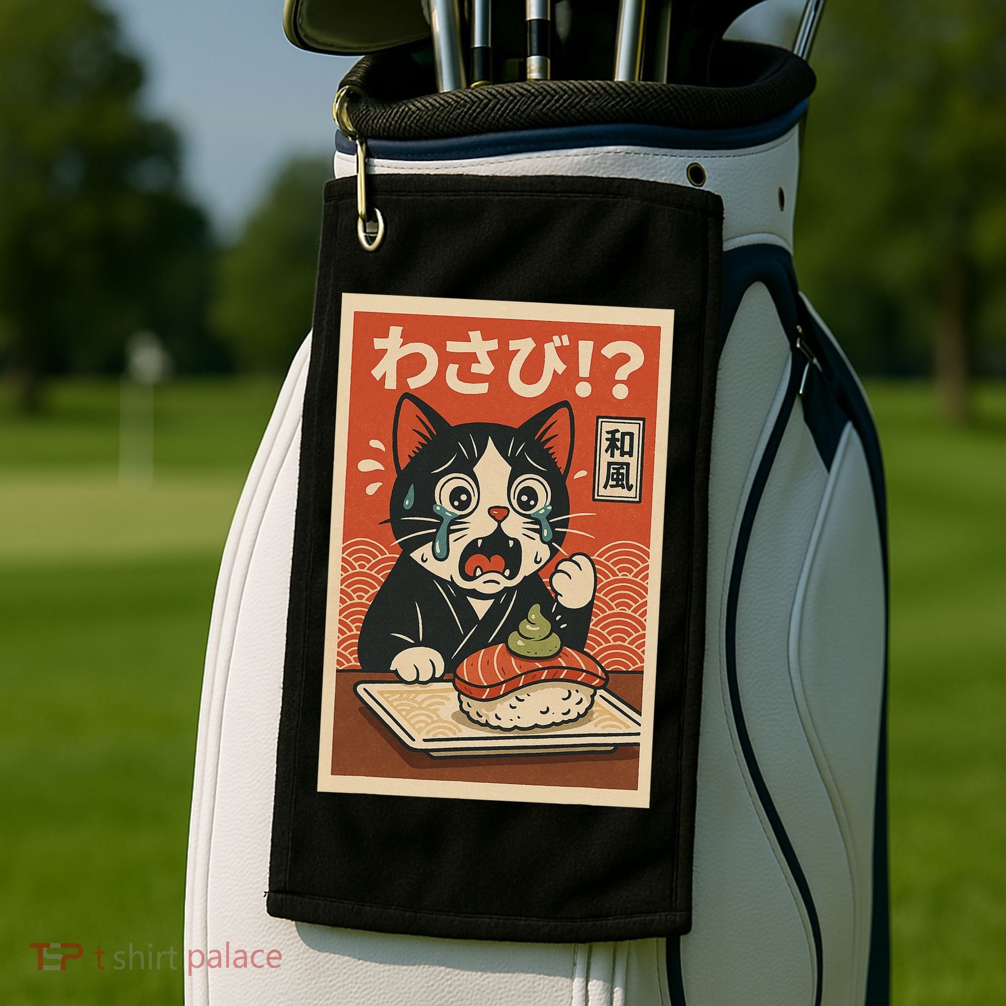 Fuuny Kawaii Cat Crying Over Wasabi Gift For Cat Lovers Golf Towel