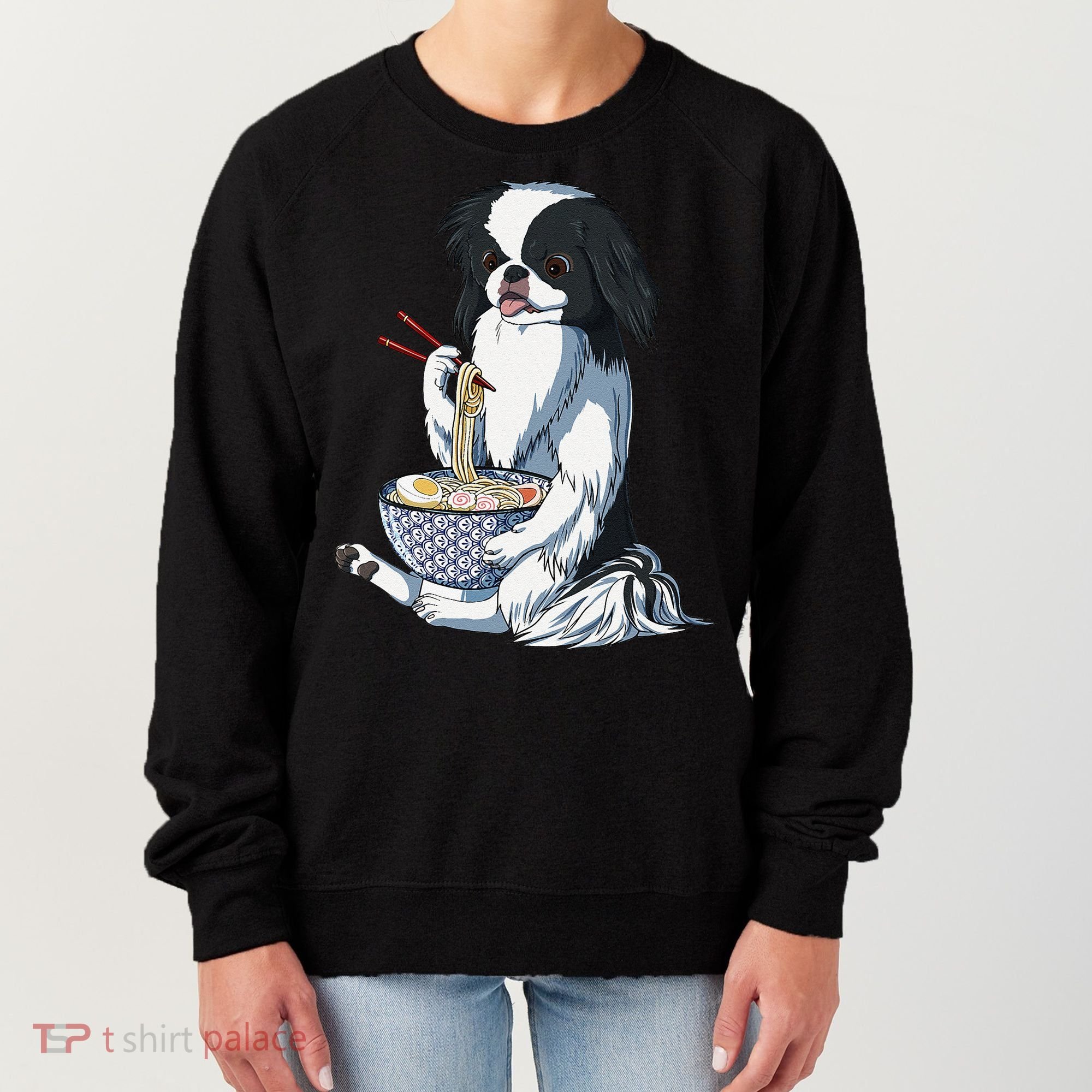Funny Kawaii Dog Eats Ramen Noodles Japanese Chin Women's Sweatshirt