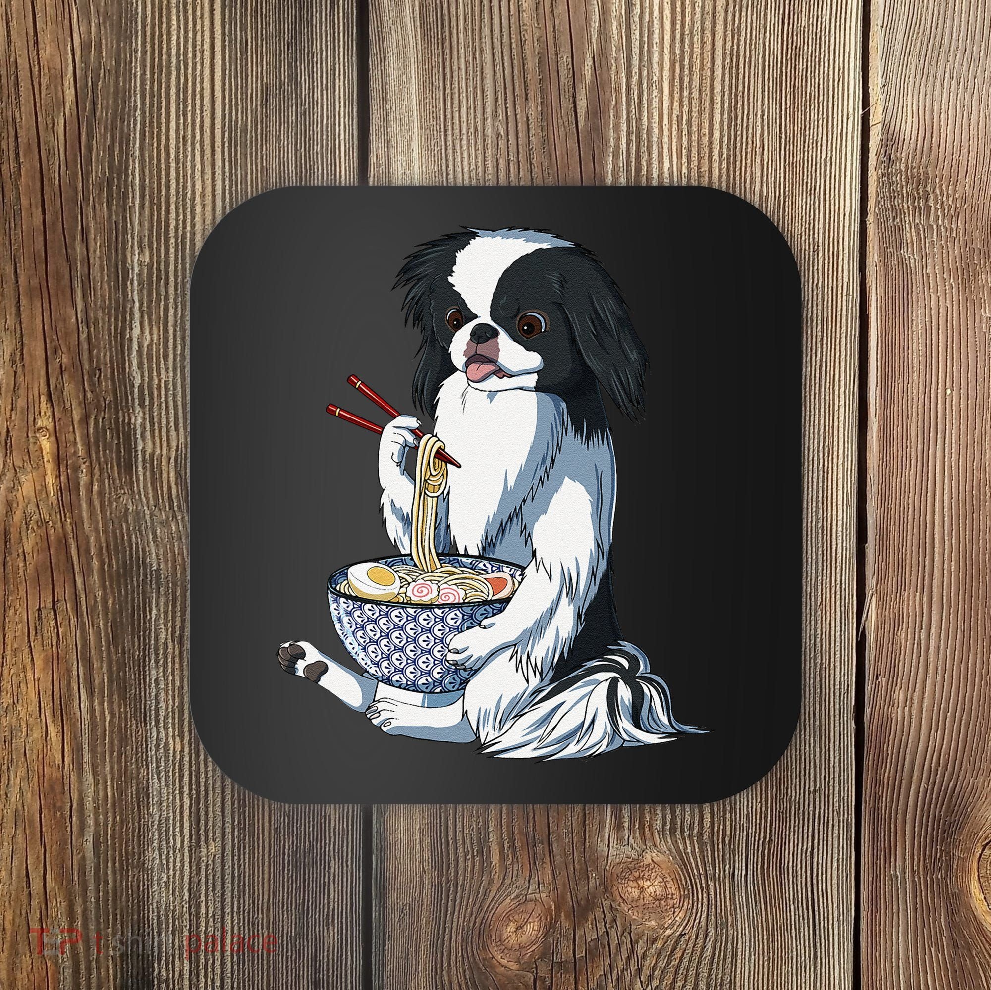 Funny Kawaii Dog Eats Ramen Noodles Japanese Chin Coaster