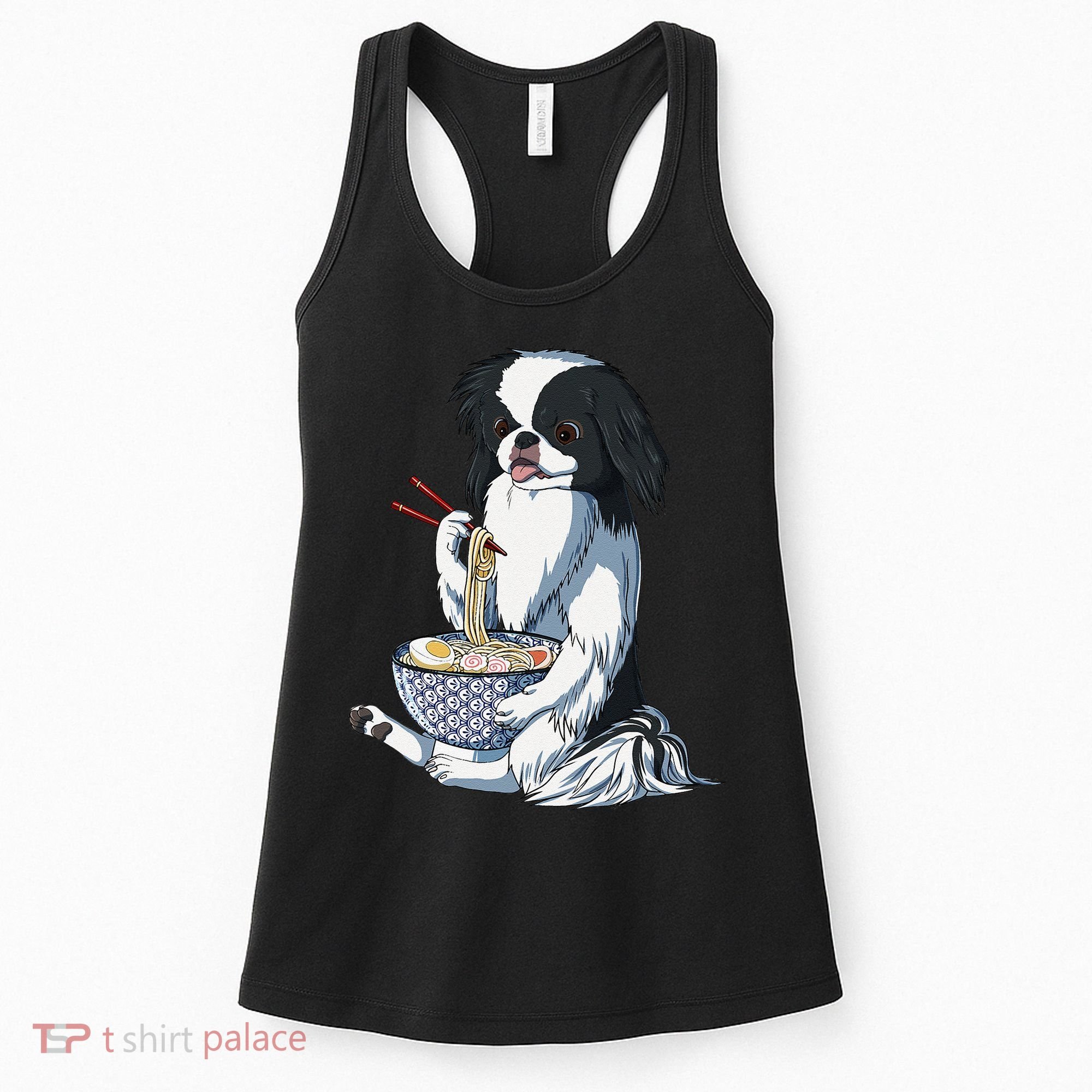 Funny Kawaii Dog Eats Ramen Noodles Japanese Chin Women's Tank Top