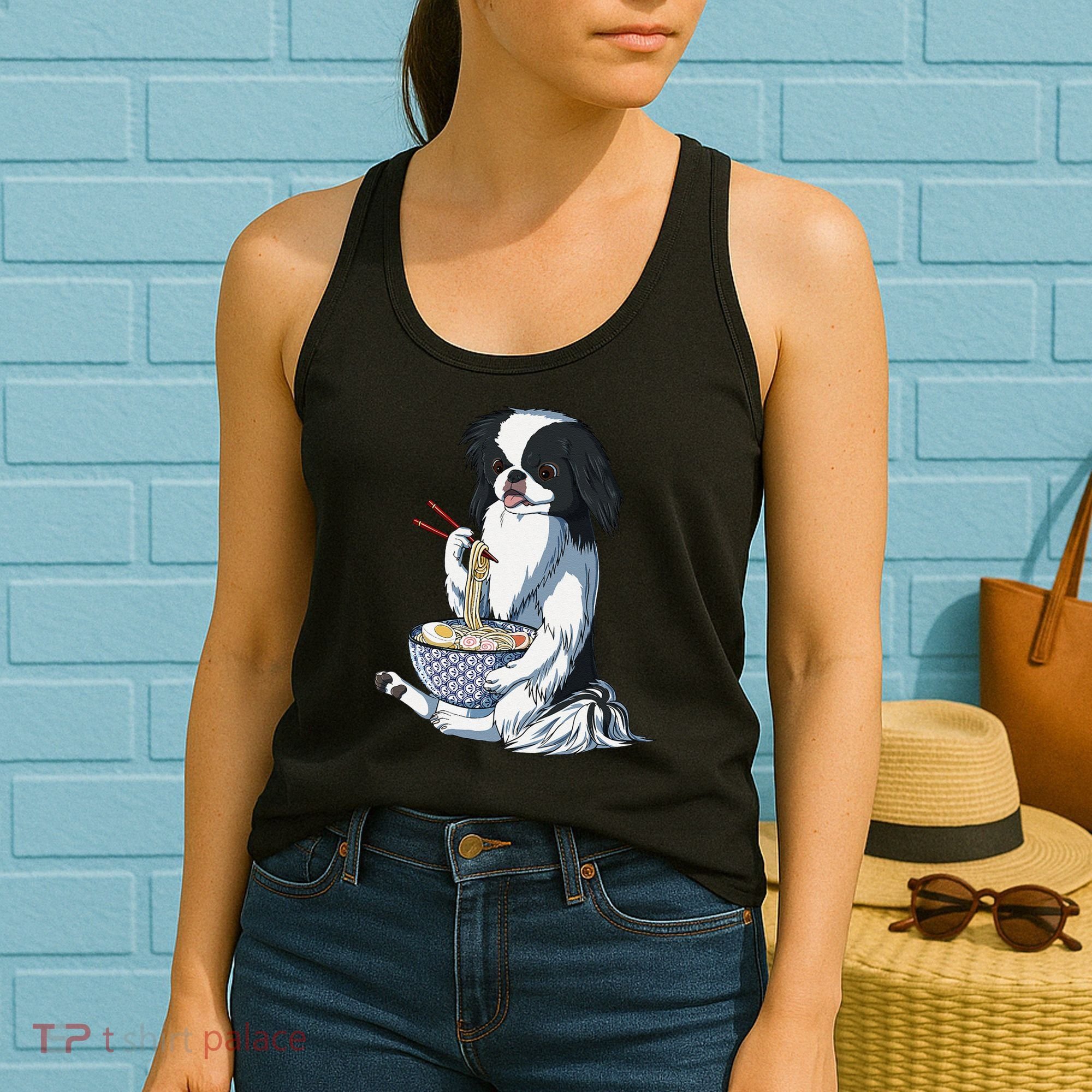 Funny Kawaii Dog Eats Ramen Noodles Japanese Chin Women's Tank Top