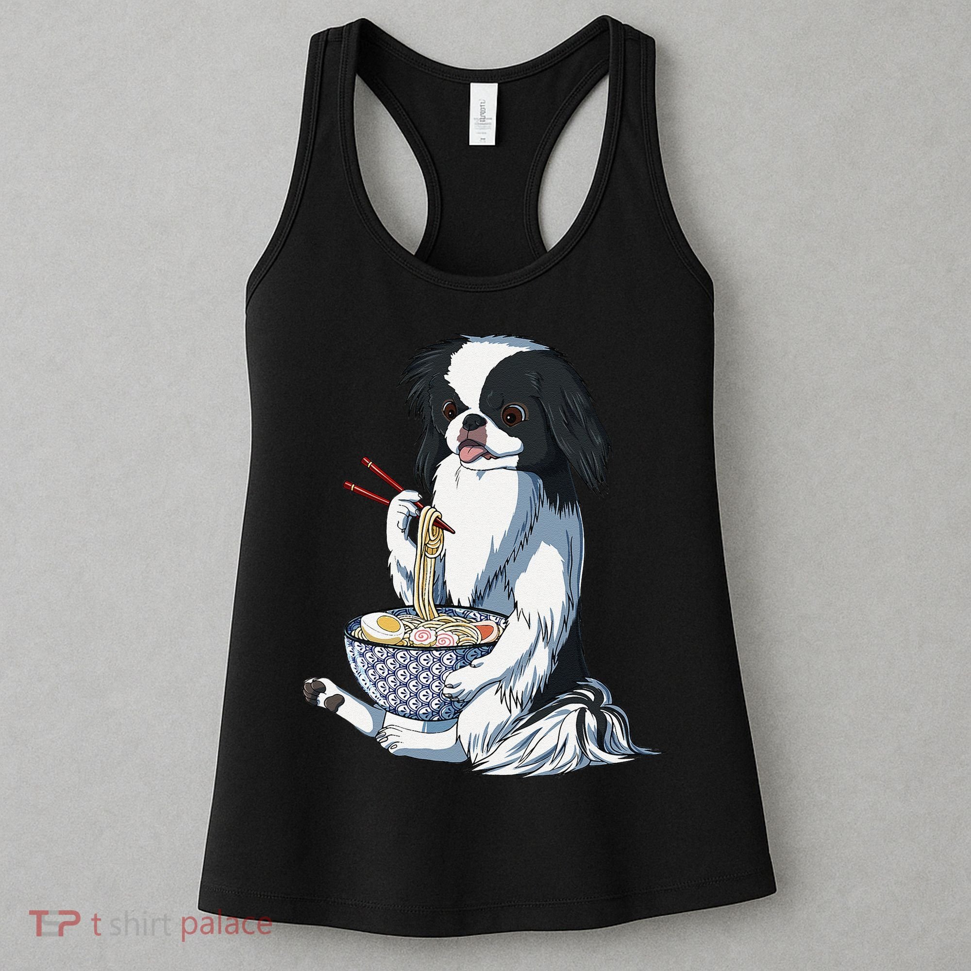 Funny Kawaii Dog Eats Ramen Noodles Japanese Chin Women's Tank Top