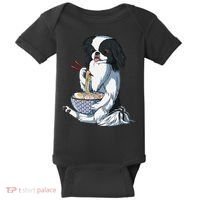 Funny Kawaii Dog Eats Ramen Noodles Japanese Chin Baby Bodysuit thumb 0