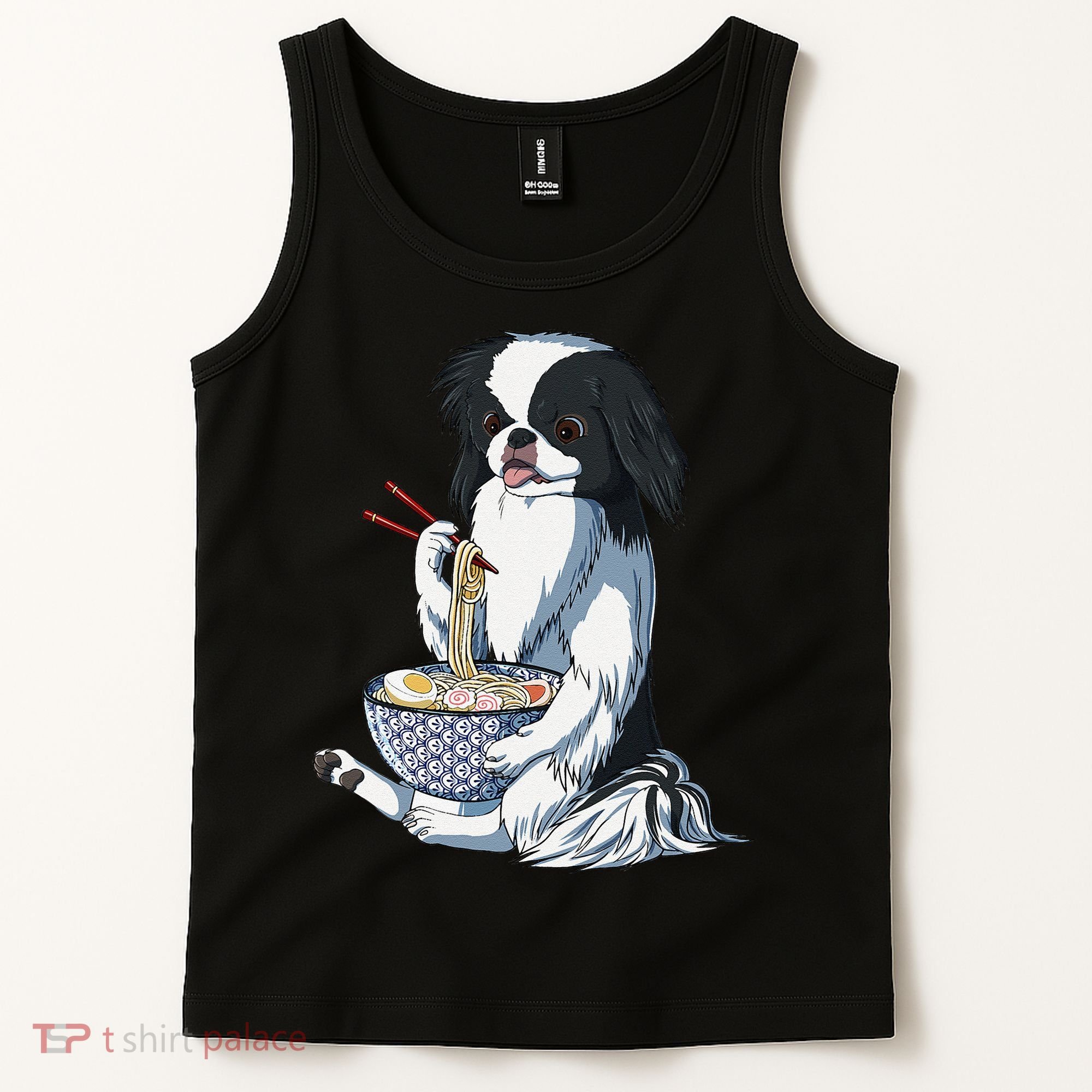Funny Kawaii Dog Eats Ramen Noodles Japanese Chin Tank Top