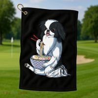 Funny Kawaii Dog Eats Ramen Noodles Japanese Chin Golf Towel thumb 1