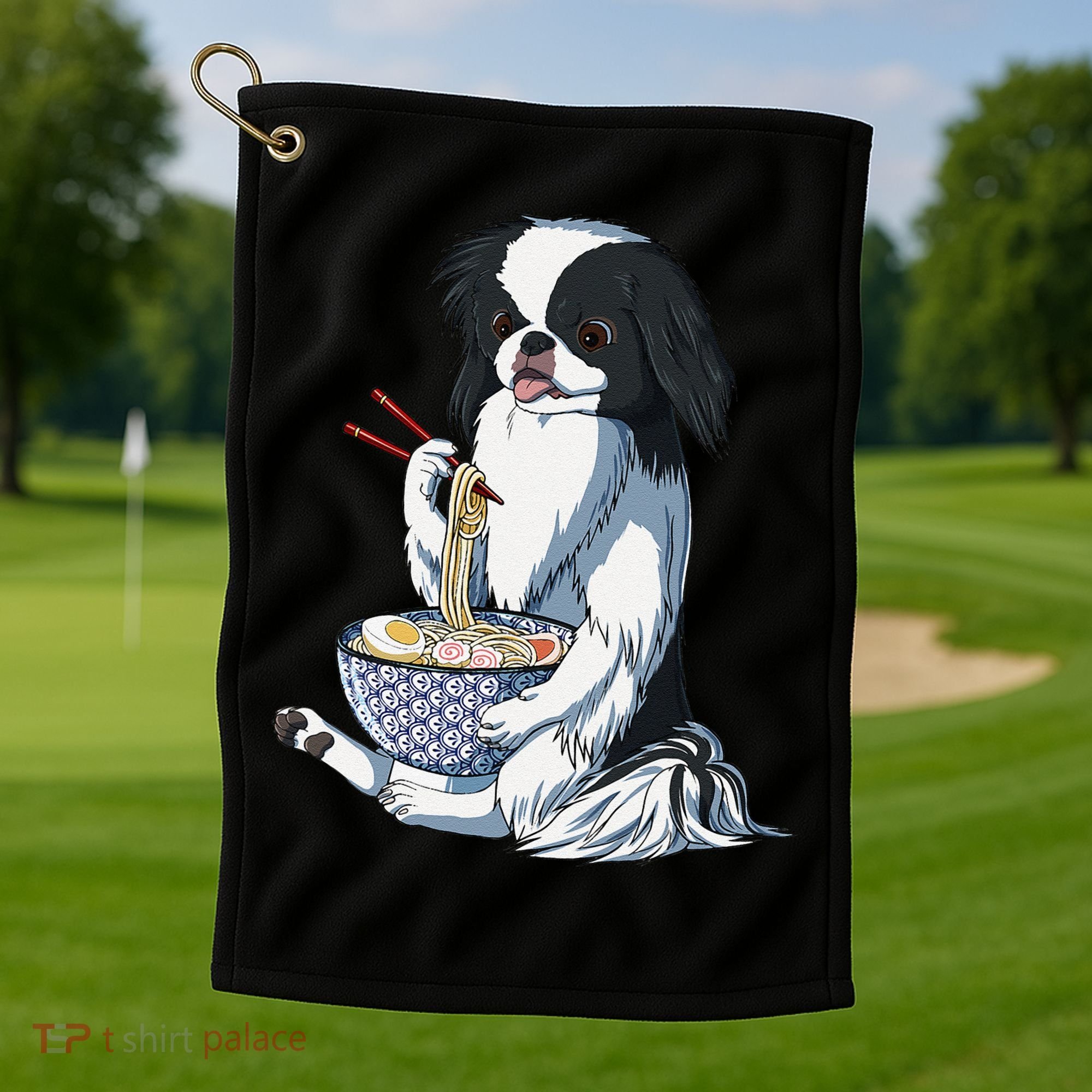 Funny Kawaii Dog Eats Ramen Noodles Japanese Chin Golf Towel