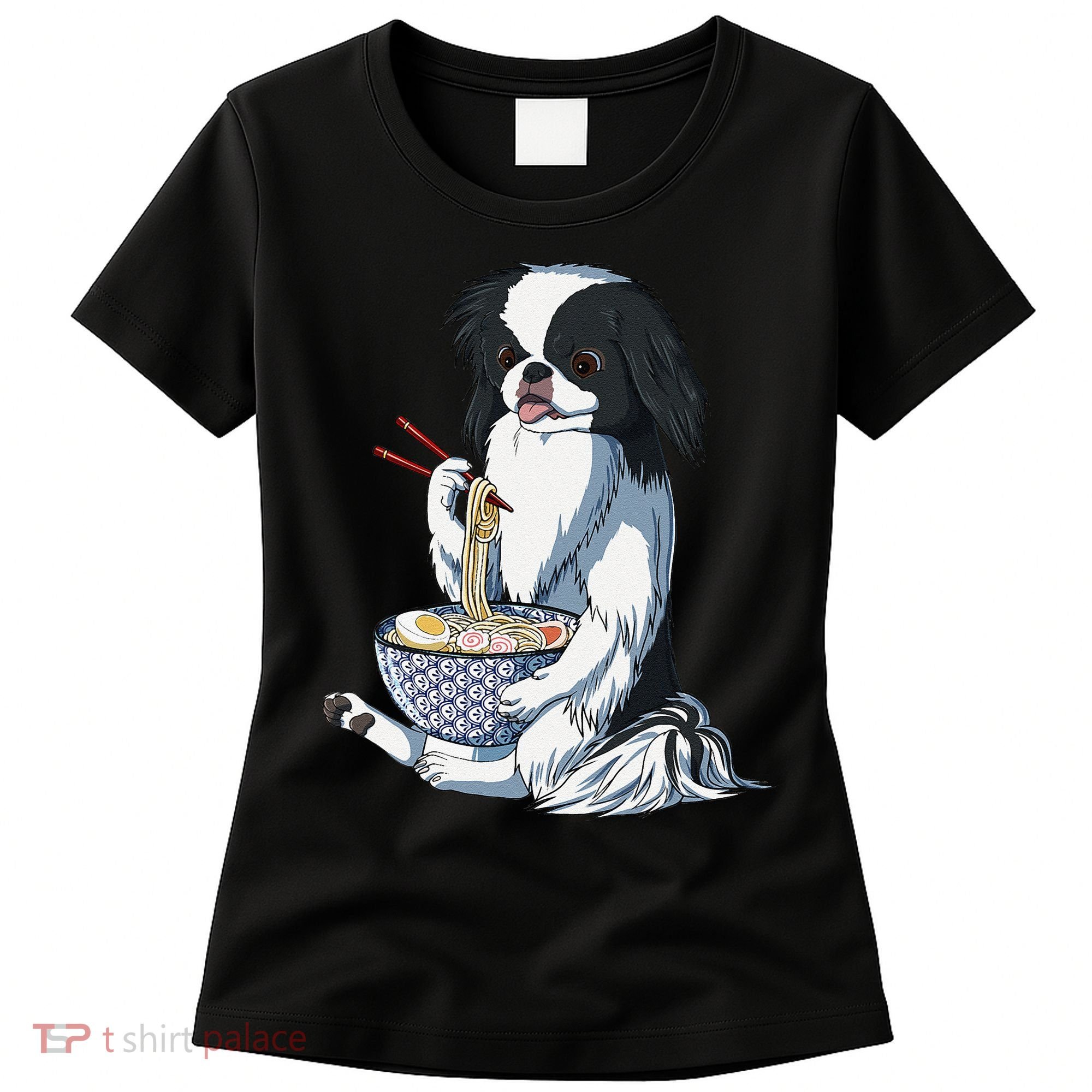 Funny Kawaii Dog Eats Ramen Noodles Japanese Chin Women's T-Shirt