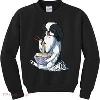 Funny Kawaii Dog Eats Ramen Noodles Japanese Chin Kids Sweatshirt thumb 0