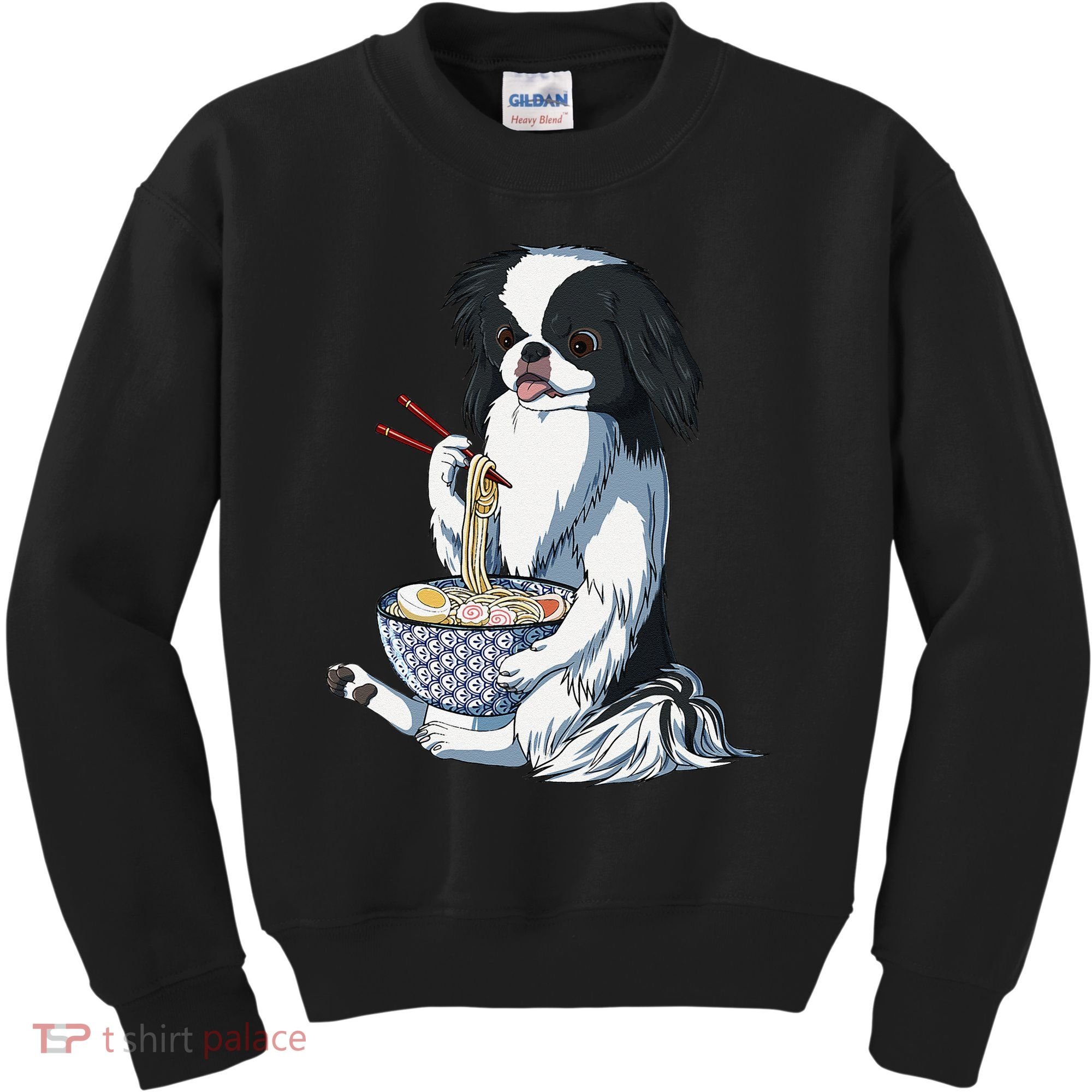 Funny Kawaii Dog Eats Ramen Noodles Japanese Chin Kids Sweatshirt
