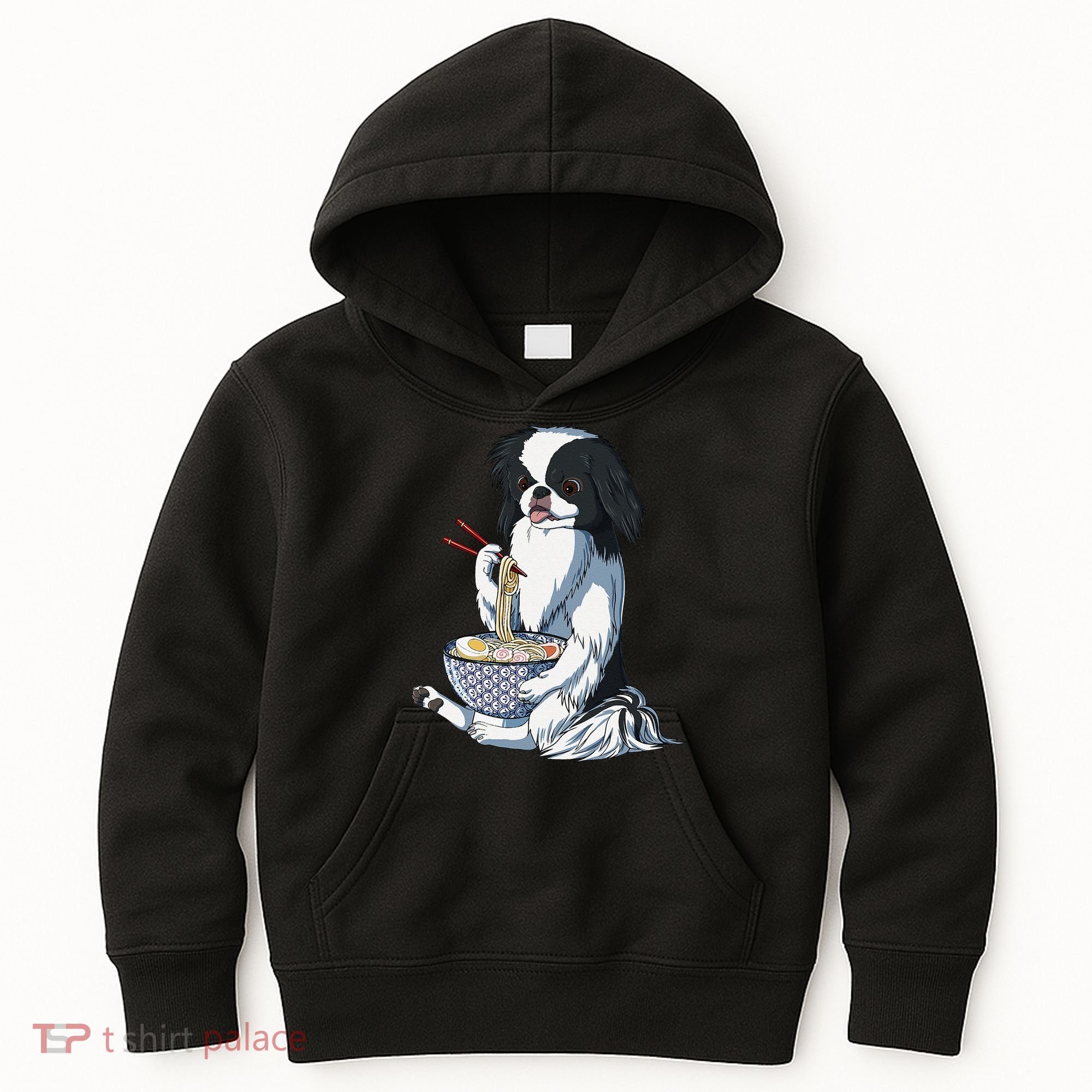 Funny Kawaii Dog Eats Ramen Noodles Japanese Chin Kids Hoodie