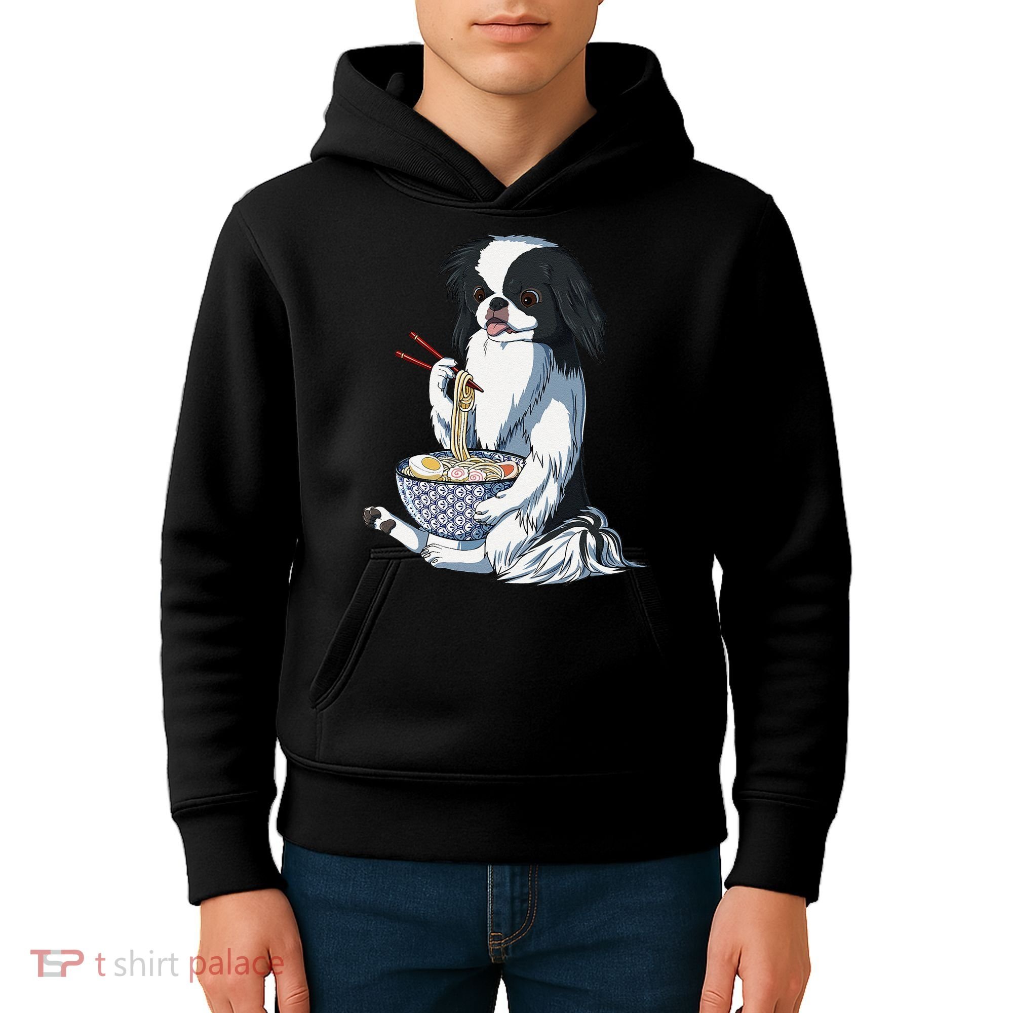 Funny Kawaii Dog Eats Ramen Noodles Japanese Chin Kids Hoodie