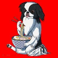 Funny Kawaii Dog Eats Ramen Noodles Japanese Chin Santa Hat thumb 1