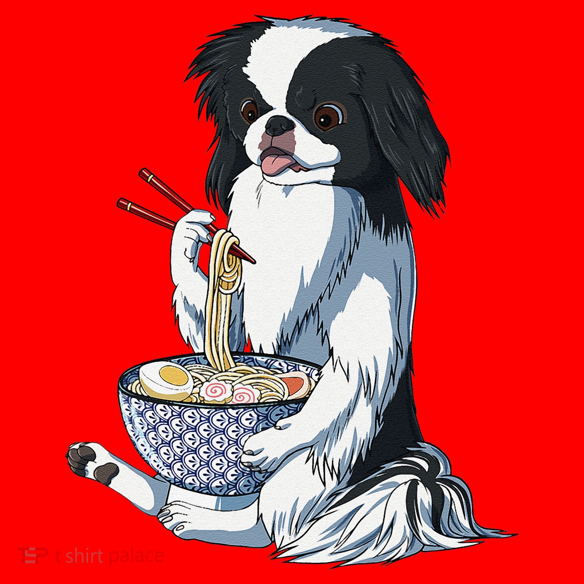 Funny Kawaii Dog Eats Ramen Noodles Japanese Chin Santa Hat