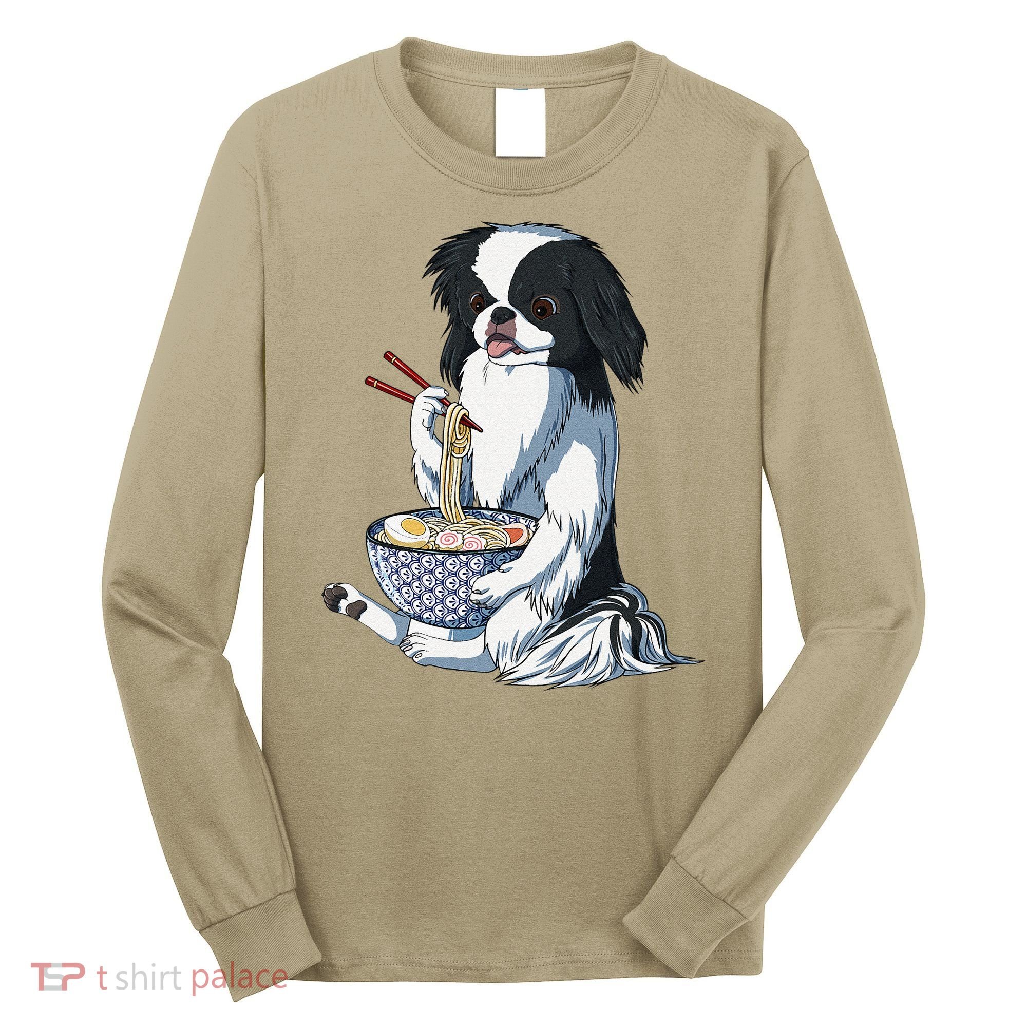 Funny Kawaii Dog Eats Ramen Noodles Japanese Chin Long Sleeve Shirt