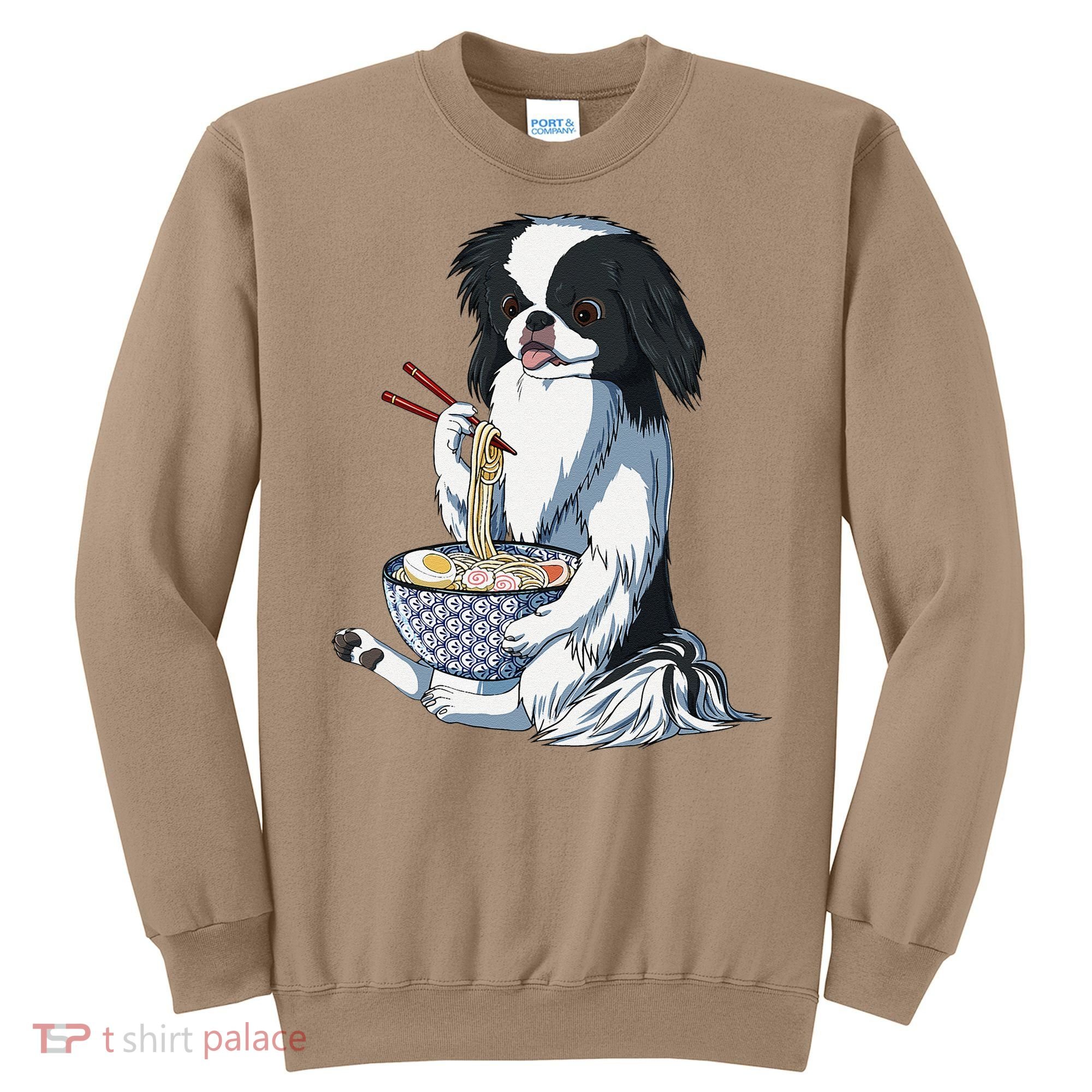 Funny Kawaii Dog Eats Ramen Noodles Japanese Chin Sweatshirt