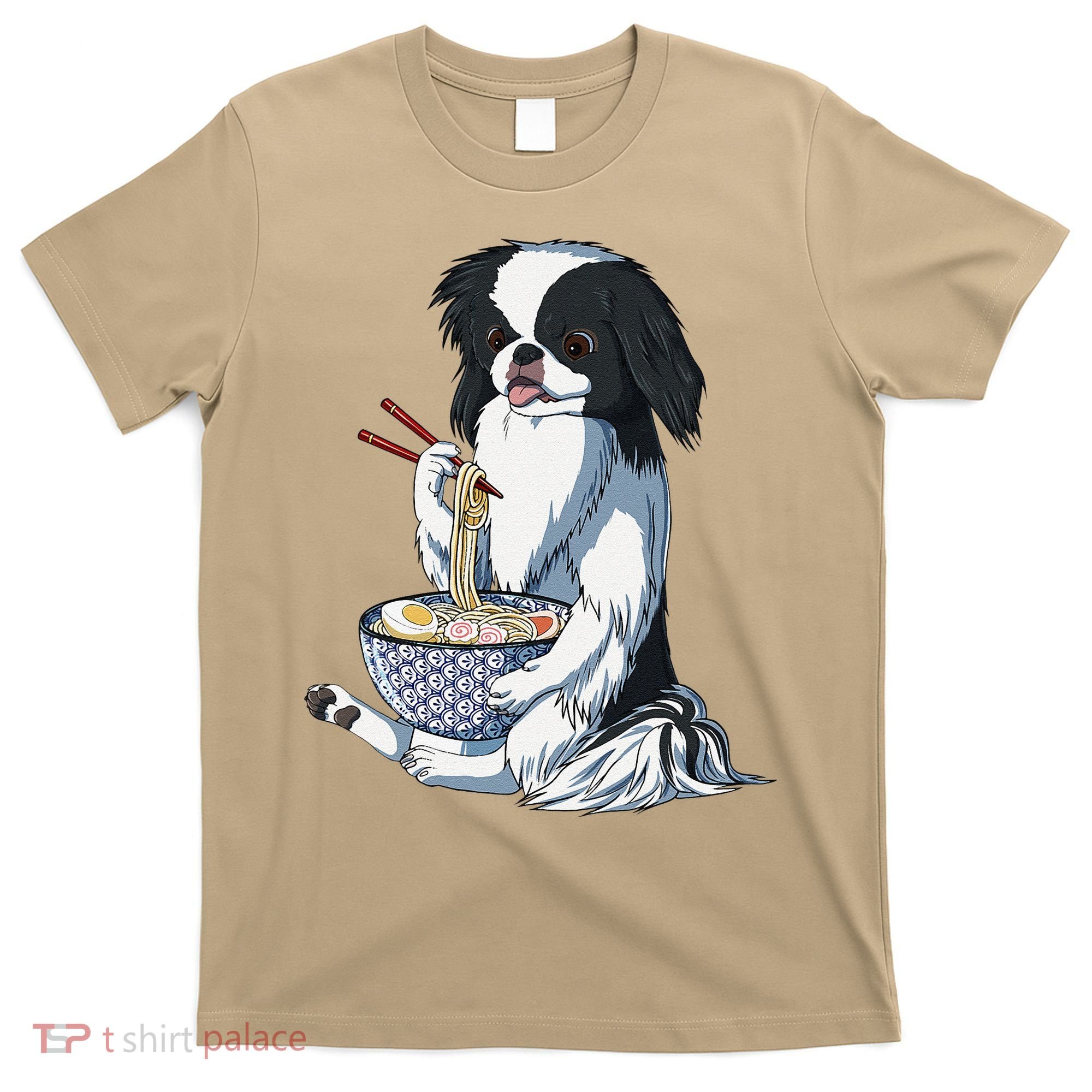 Funny Kawaii Dog Eats Ramen Noodles Japanese Chin T-Shirt