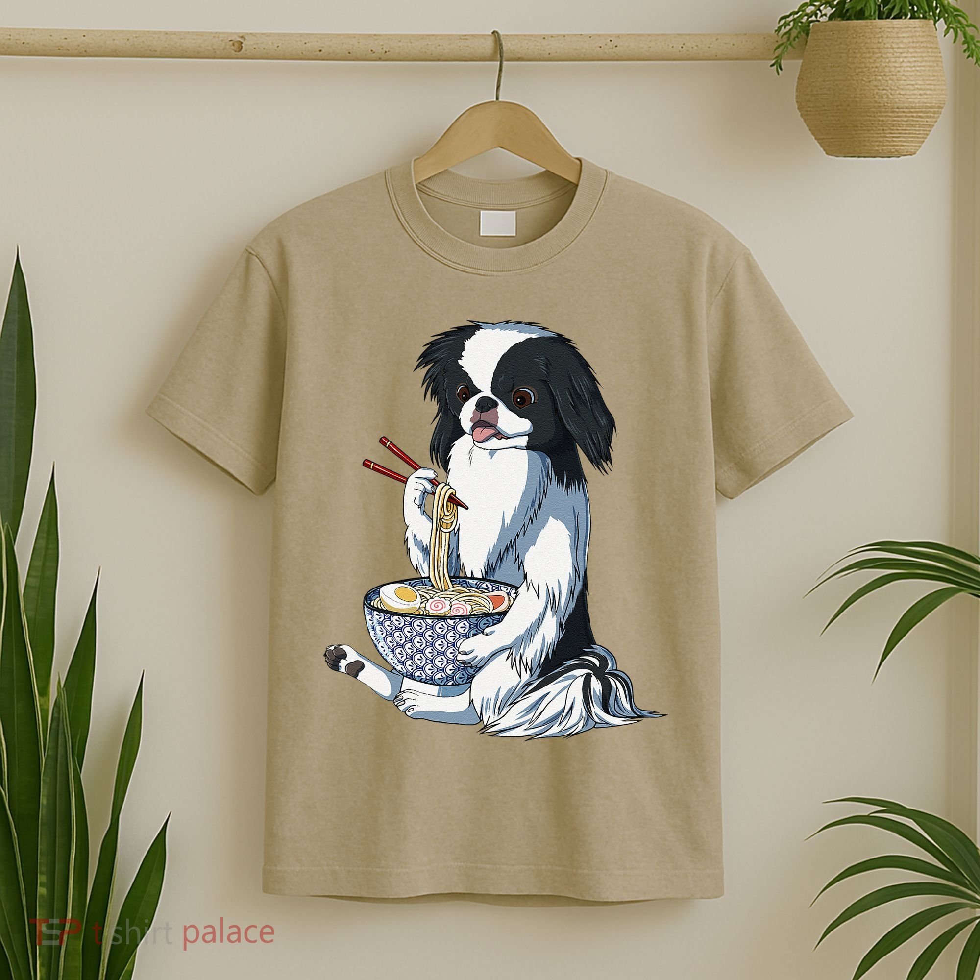 Funny Kawaii Dog Eats Ramen Noodles Japanese Chin T-Shirt