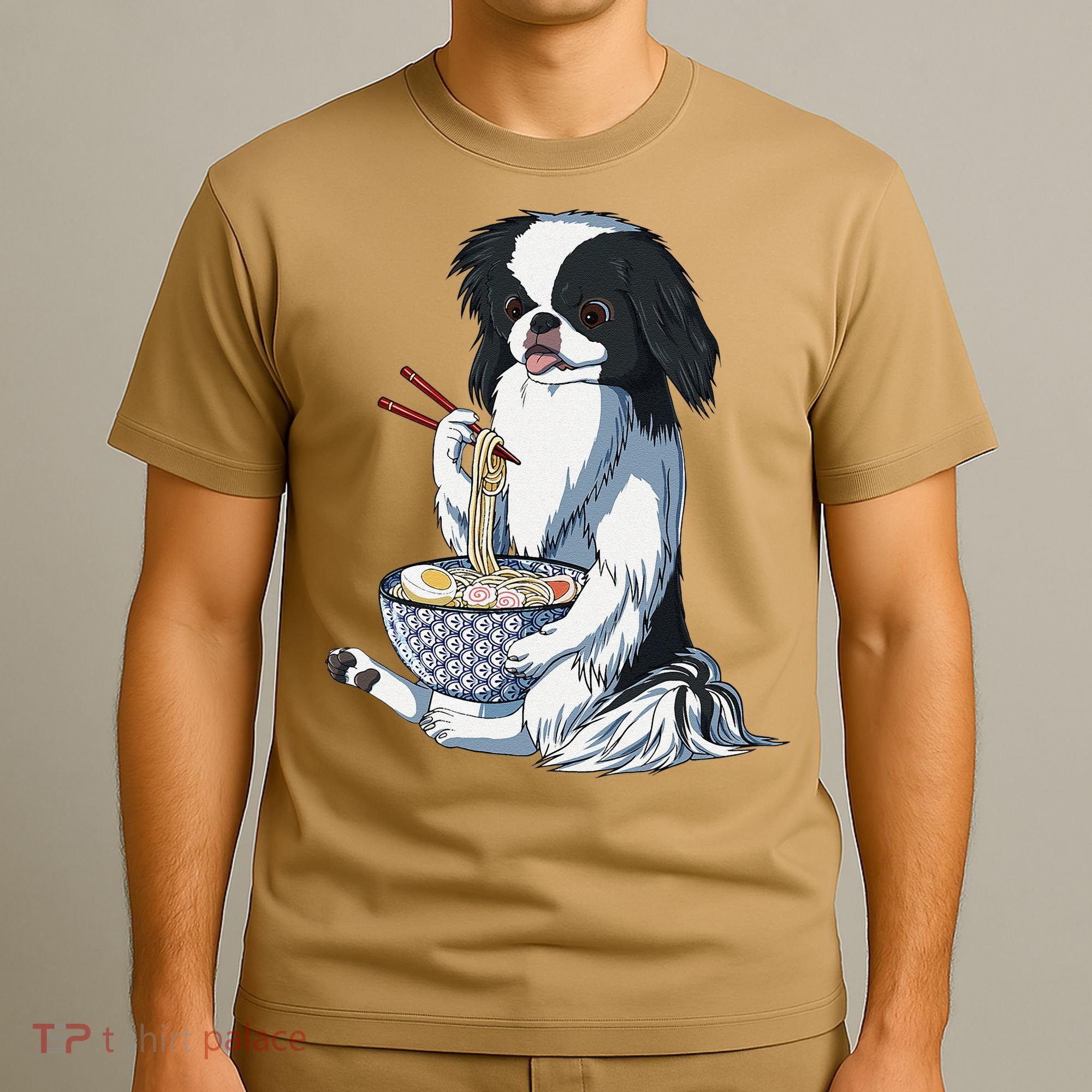 Funny Kawaii Dog Eats Ramen Noodles Japanese Chin T-Shirt