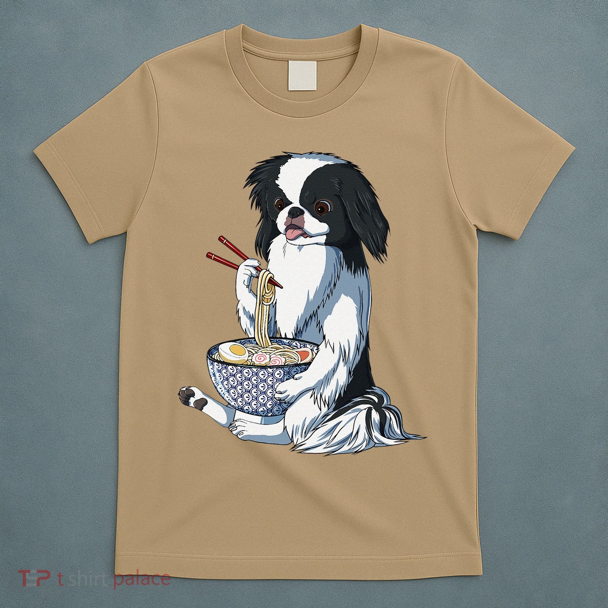 Funny Kawaii Dog Eats Ramen Noodles Japanese Chin T-Shirt