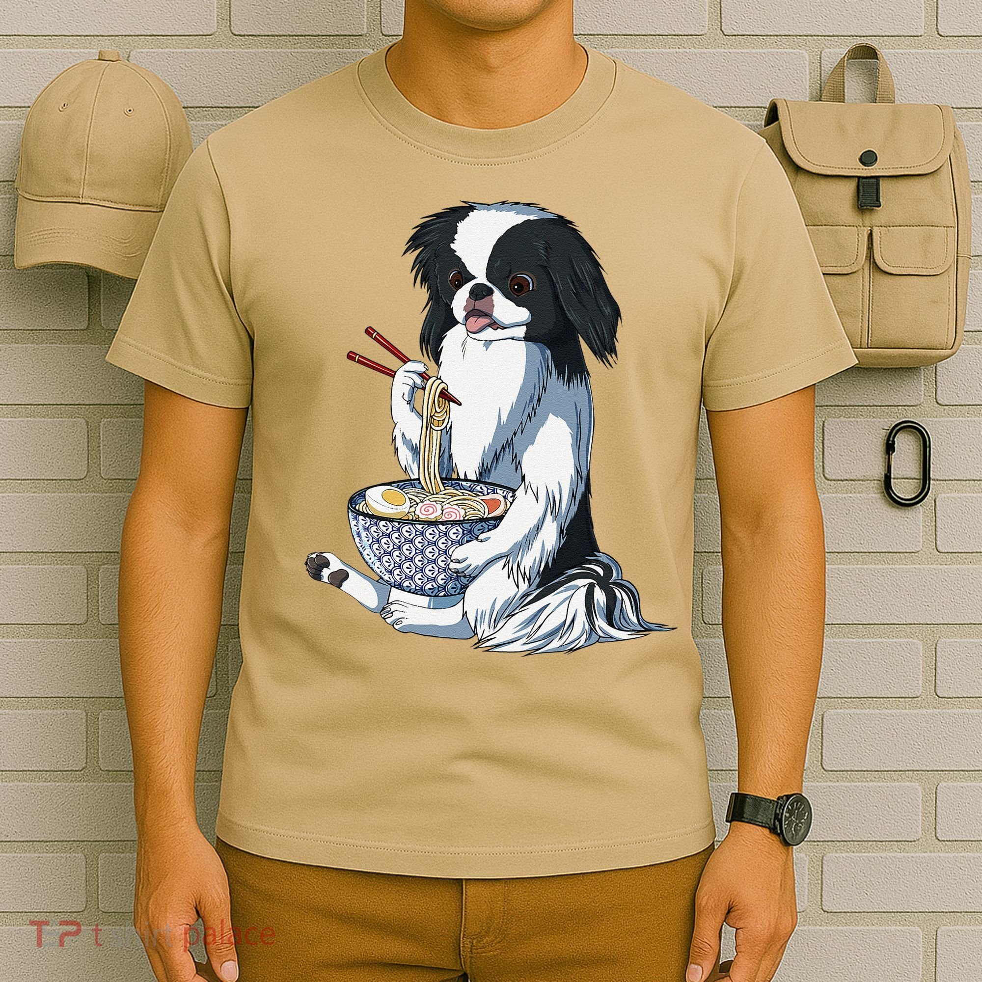 Funny Kawaii Dog Eats Ramen Noodles Japanese Chin T-Shirt