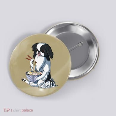 Funny Kawaii Dog Eats Ramen Noodles Japanese Chin Button