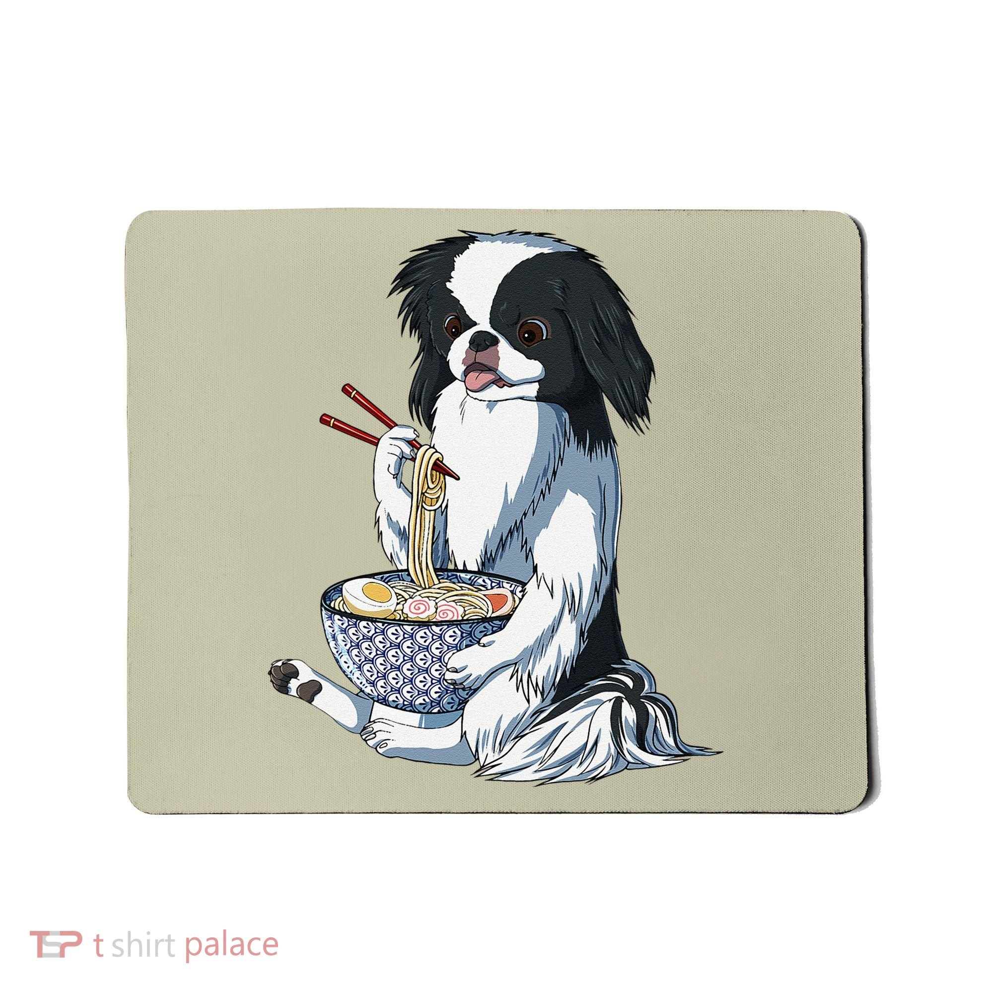 Funny Kawaii Dog Eats Ramen Noodles Japanese Chin Mousepad