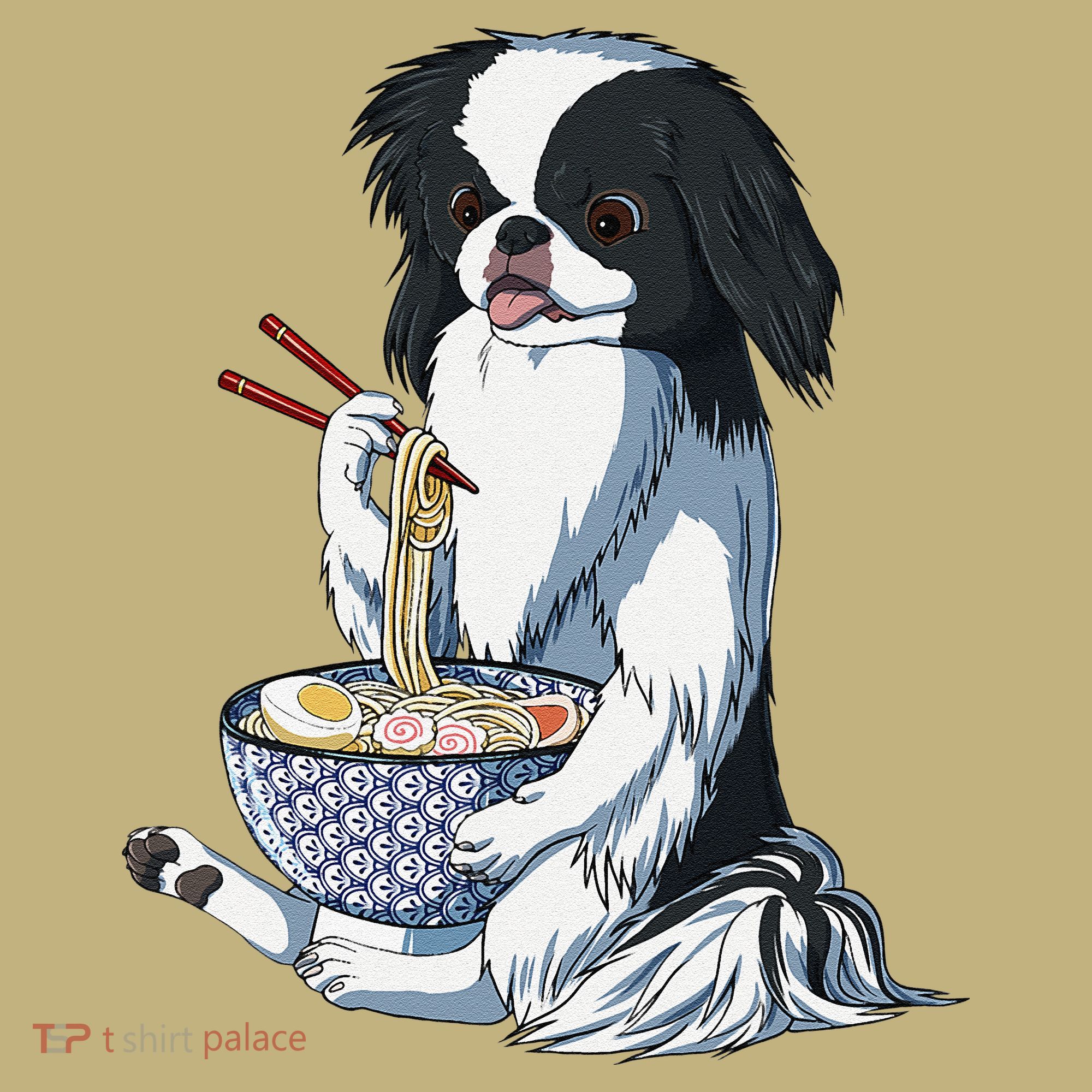 Funny Kawaii Dog Eats Ramen Noodles Japanese Chin Mousepad