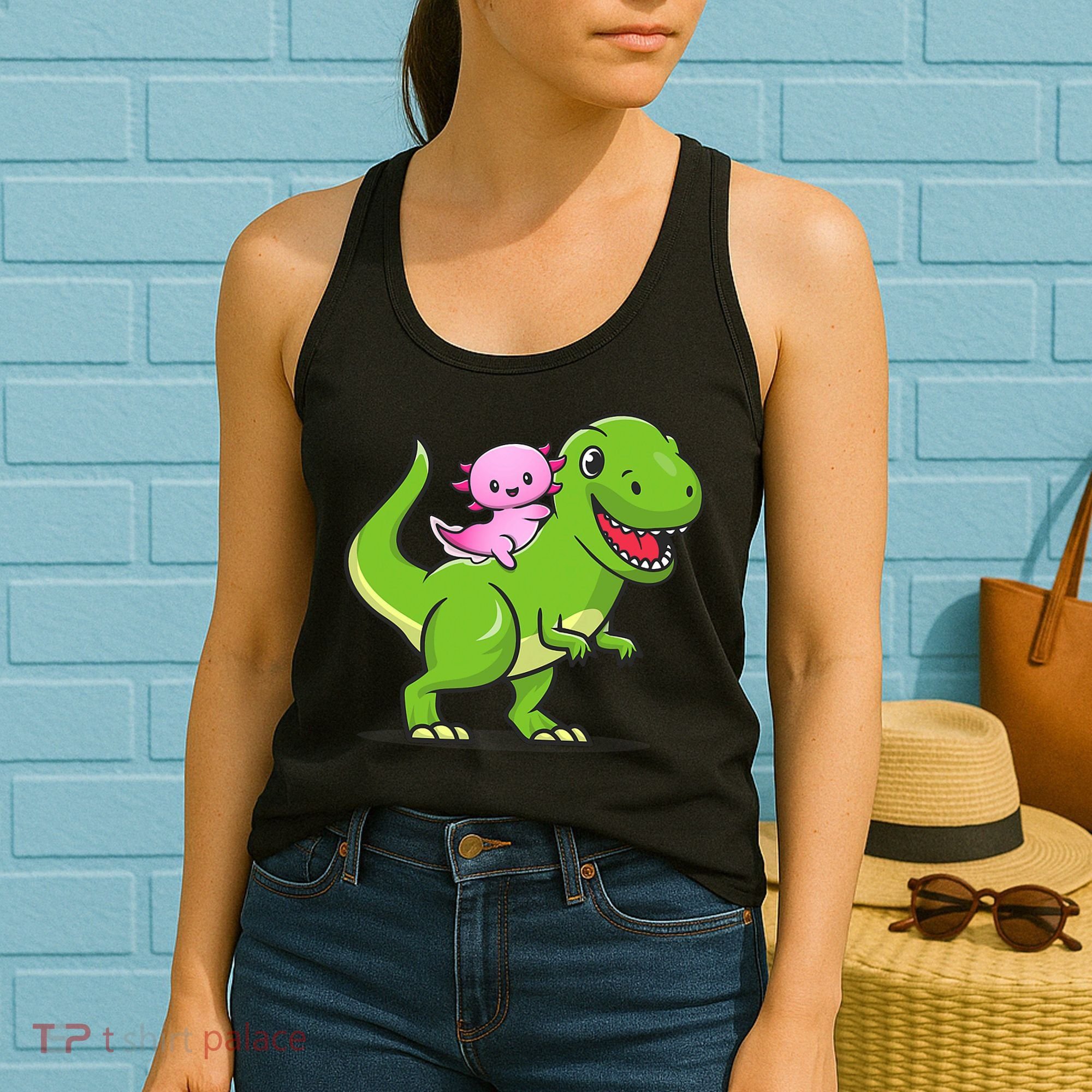 Funny Kawaii  Dino Dinosaur Axolotl Lover Women's Tank Top