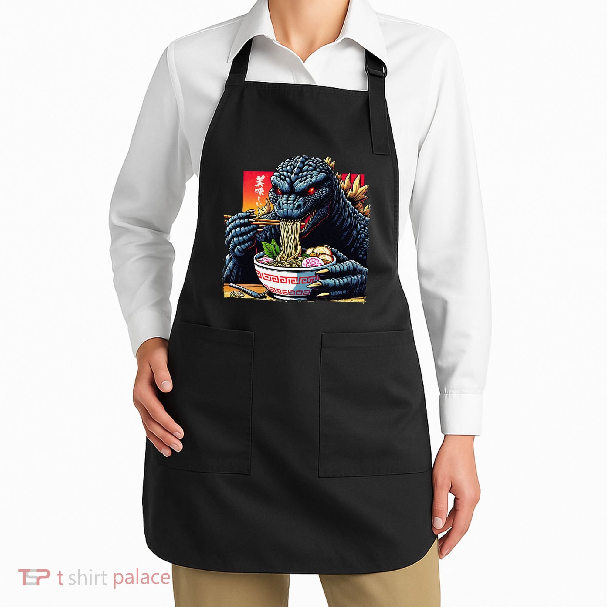 Funny Kaiju Eating Ramen Japanese Monster Lover Birthday Apron